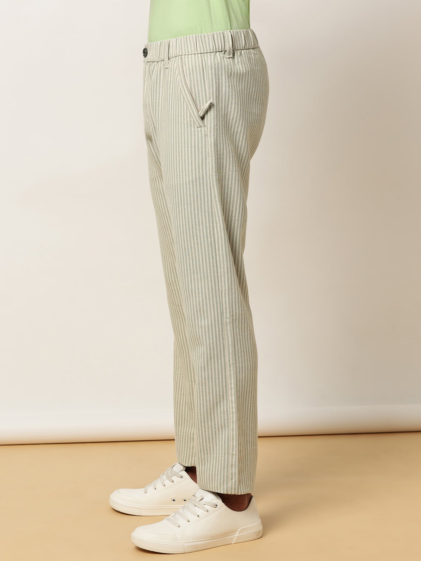 Yarn Dyed Stripe Elasticated Waist Green Lounge Pants
