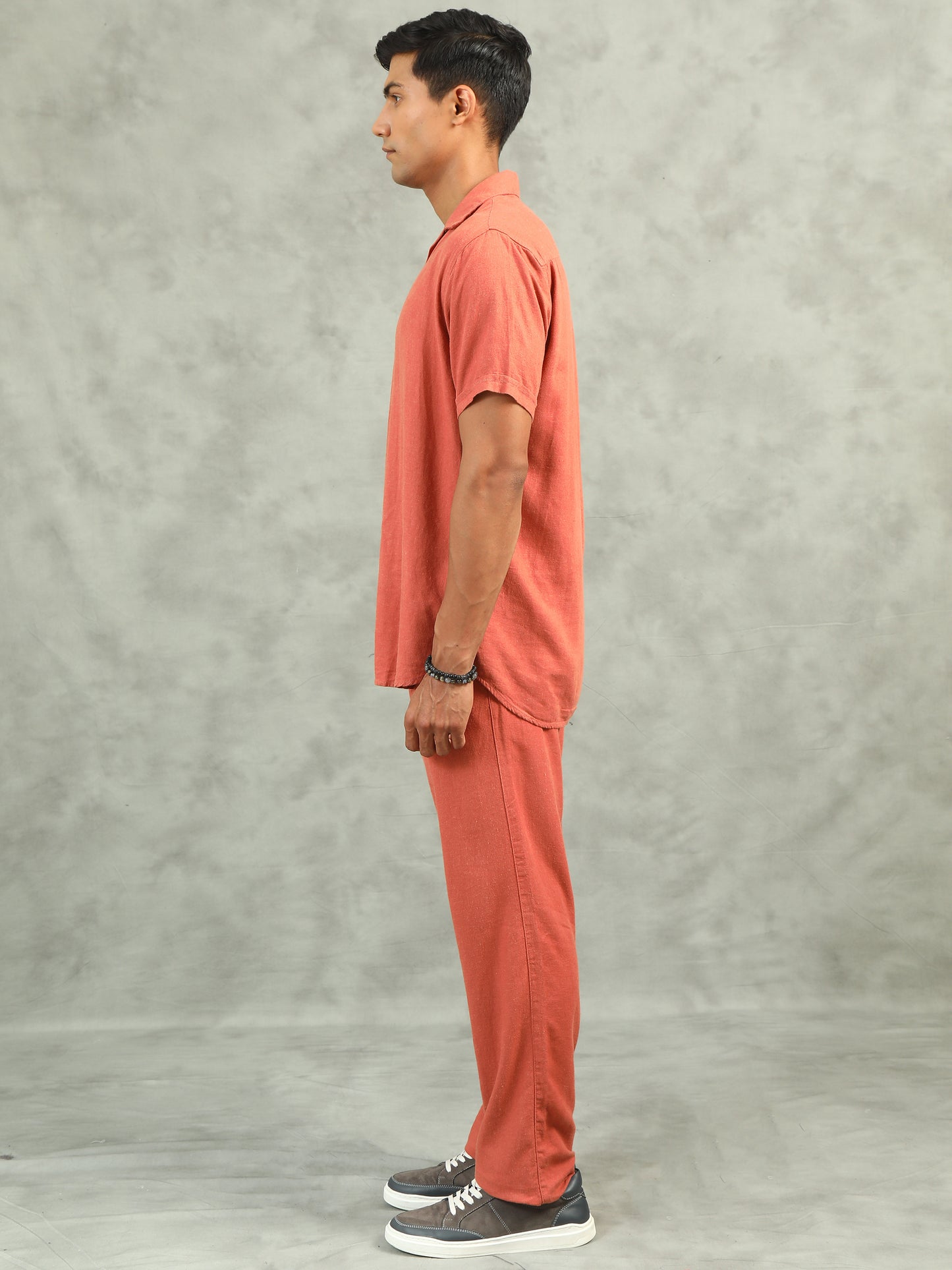 Rust Regular Fit Solid Half Sleeve Co-Ord Sets