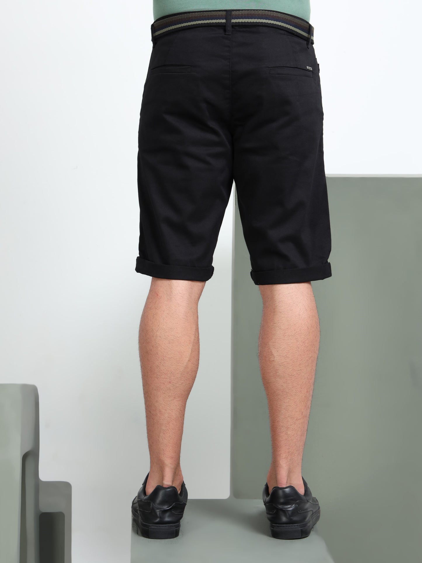 Solid Mid Rise Black Casual Shorts