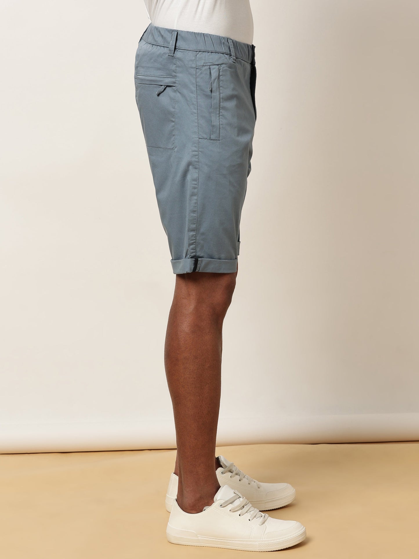 Zip Pocket Elasticated Stretchable Blue Shorts