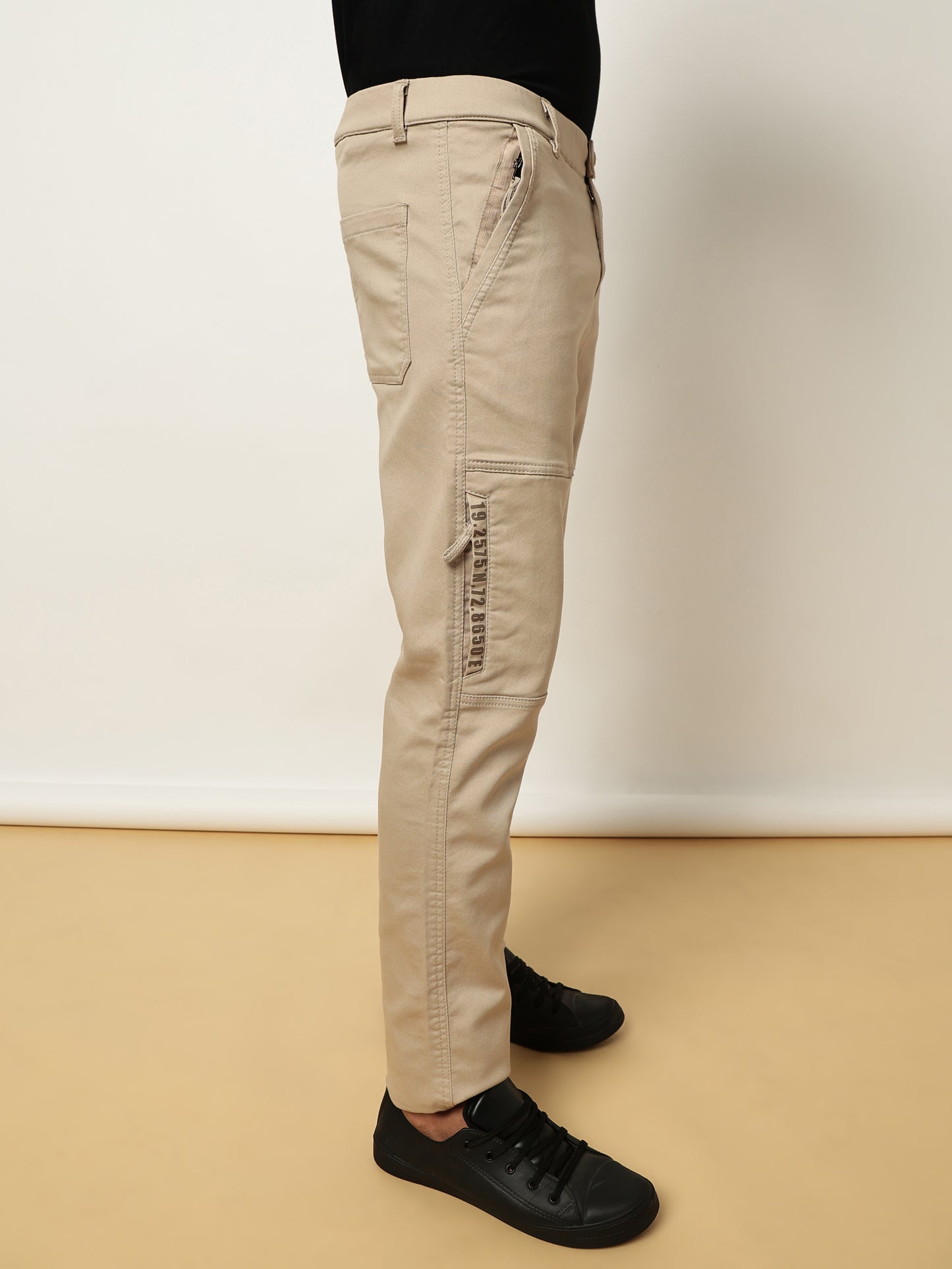Beige Elasticated Waist Multi Pocket Stretchable Lounge Pants