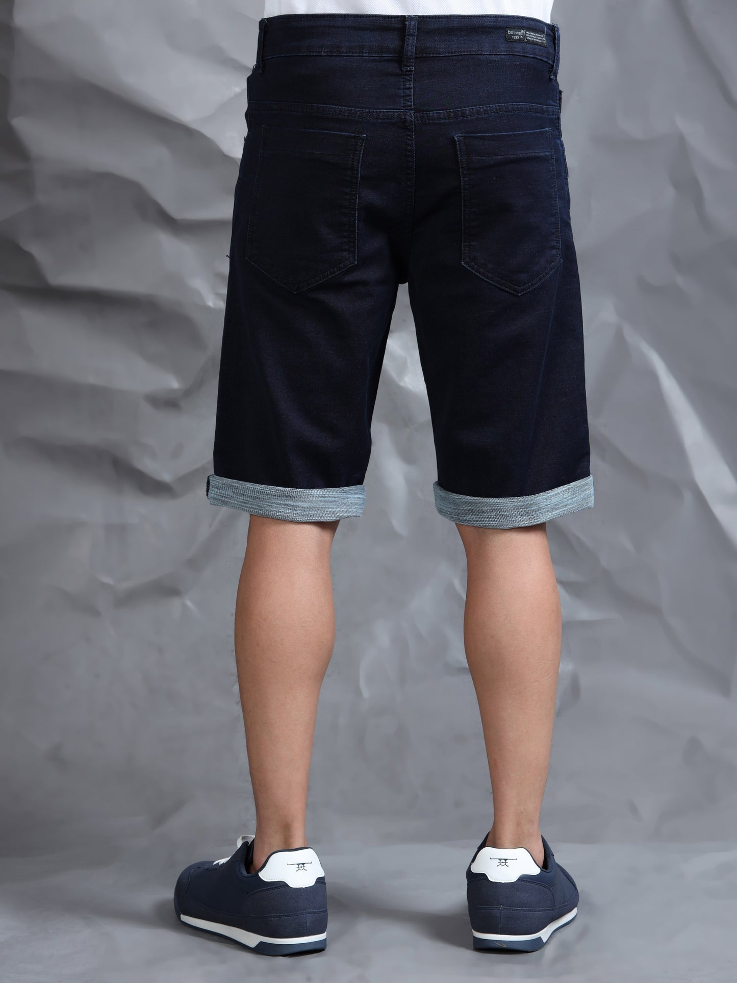 Cotton Navy Text Printed Casual Shorts