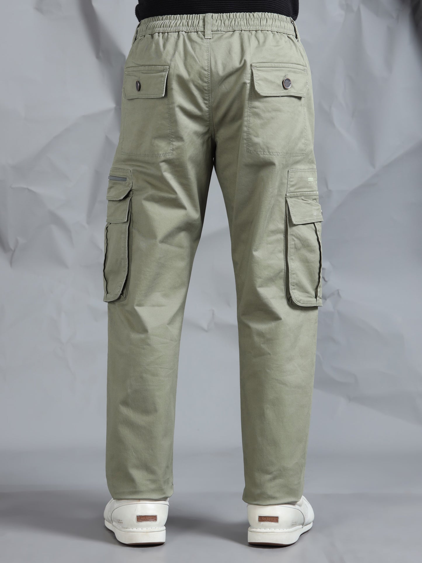 Cotton Lycra Green  Mid Rise Cargo Pant with 7 Pockets  Drawstring Closure
