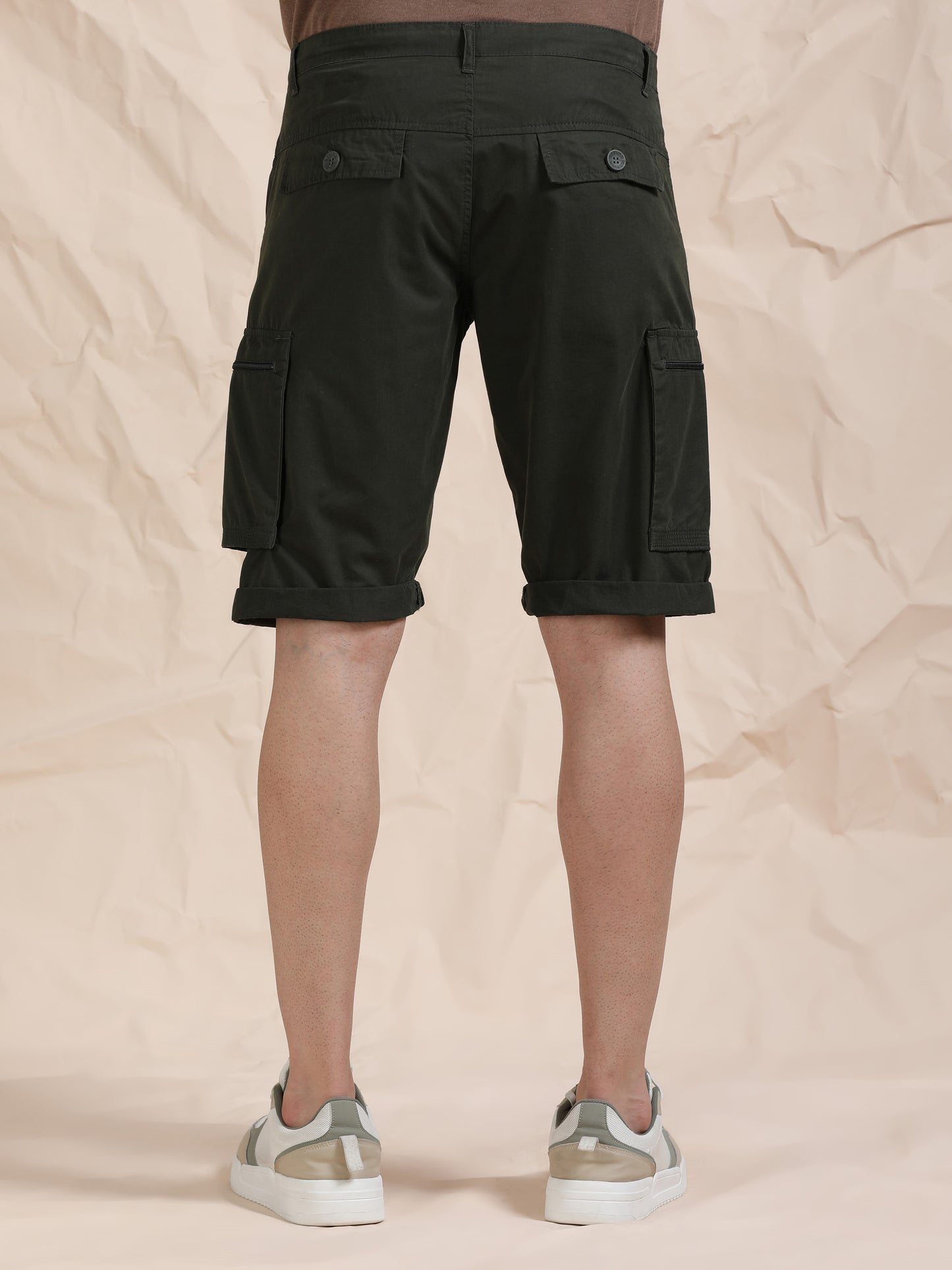 Solid Olive Cotton Shorts