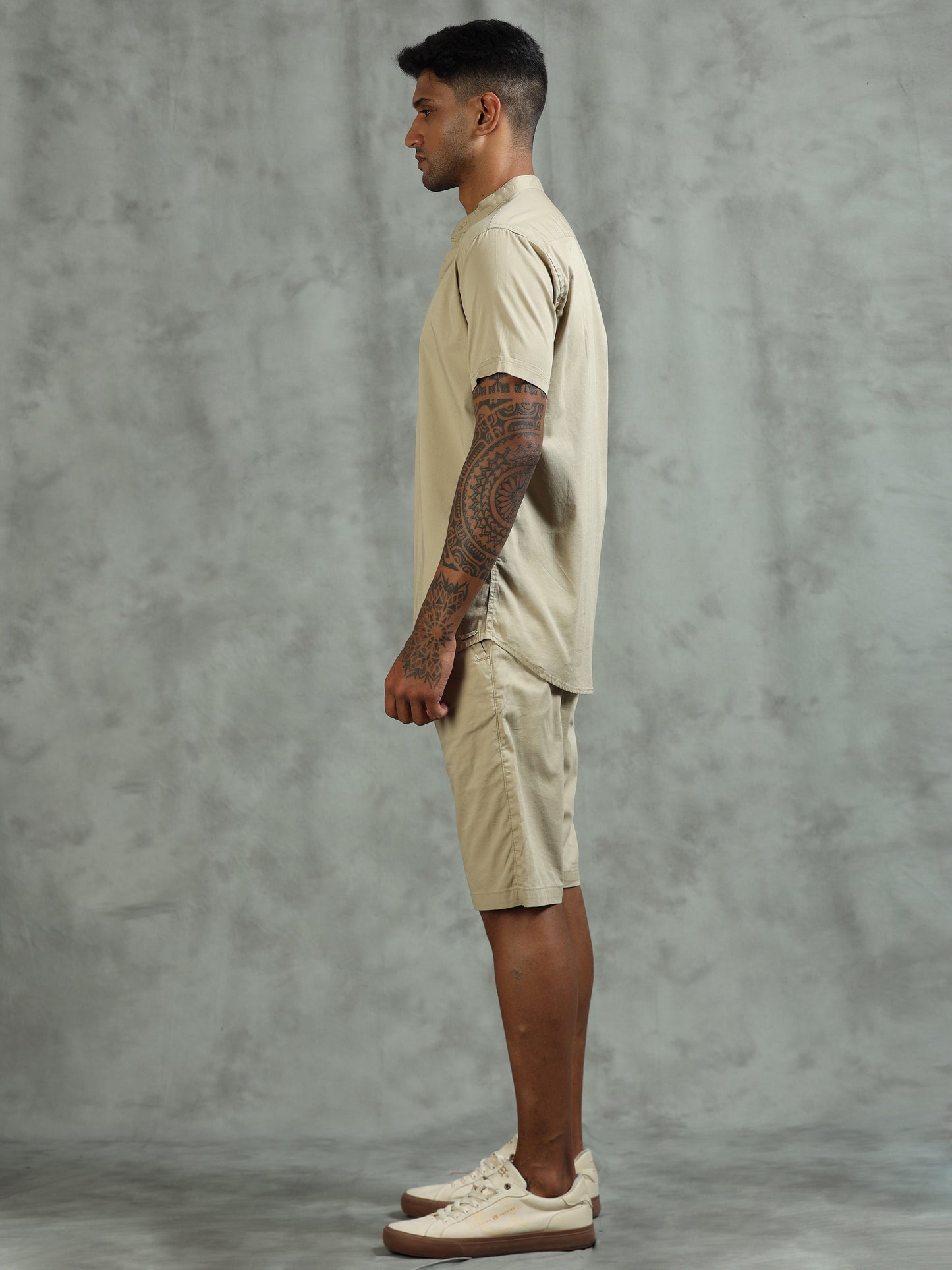 Beige Regular Fit Solid Co-ord Sets