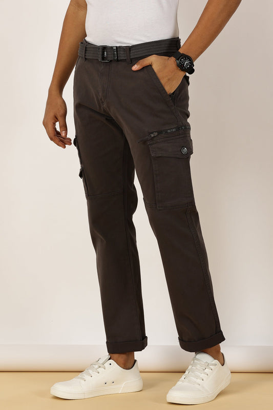 Zip Pocket Stretchable Grey With Belt