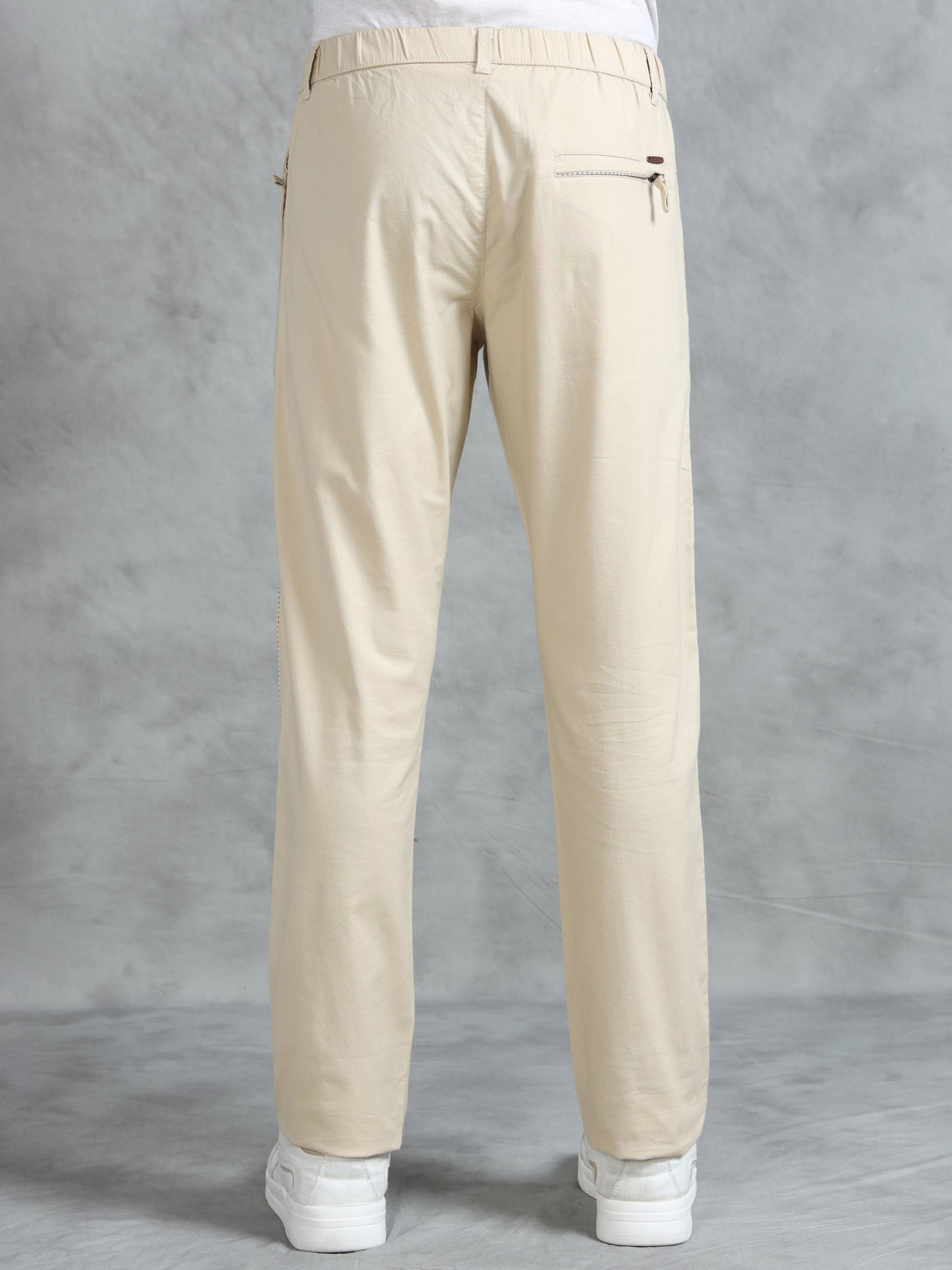 Beige Cotton Lycra Solid Pyjama