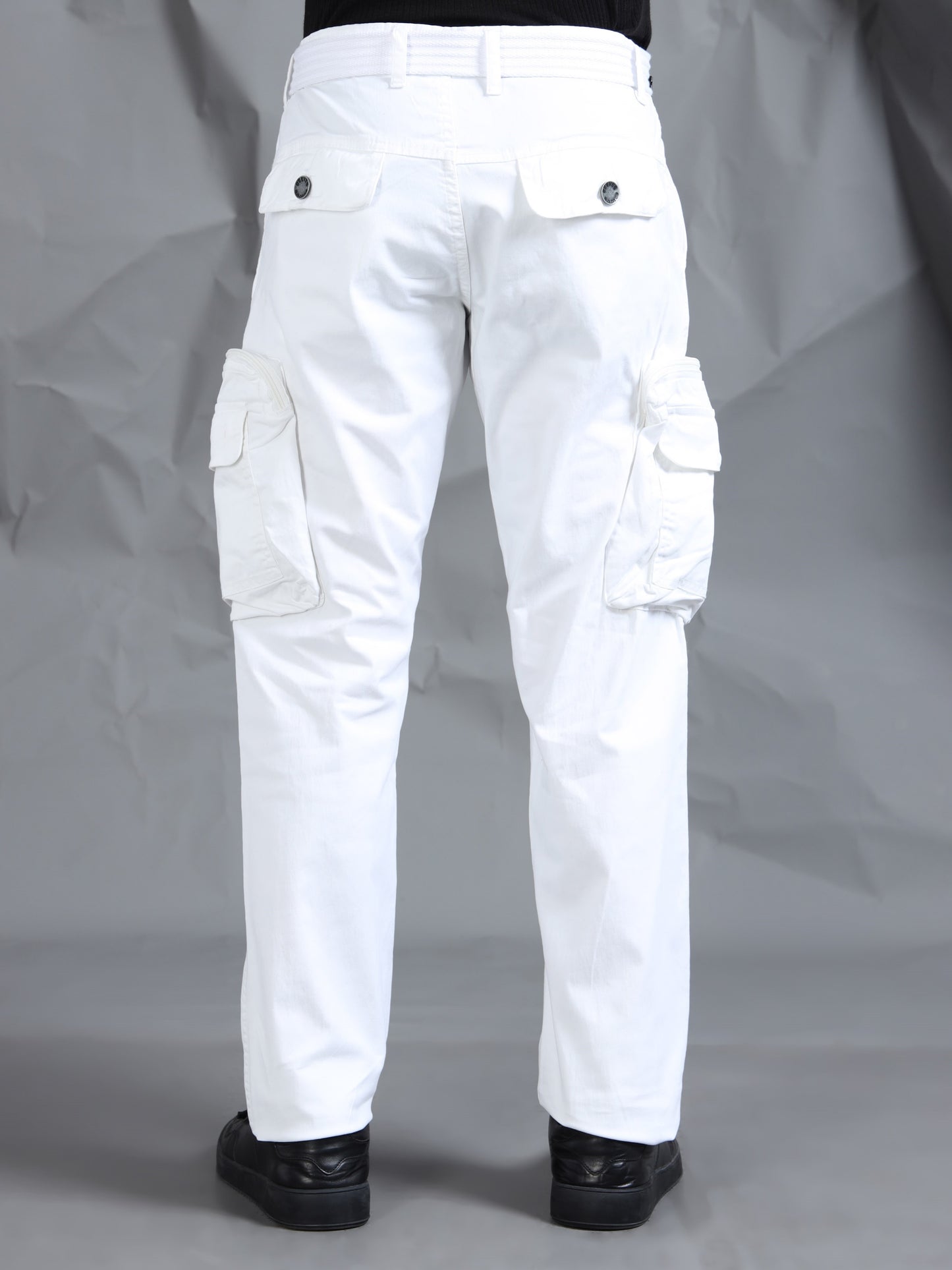 Cotton Lycra  White Mid Rise Cargo Pant with 8 Pockets