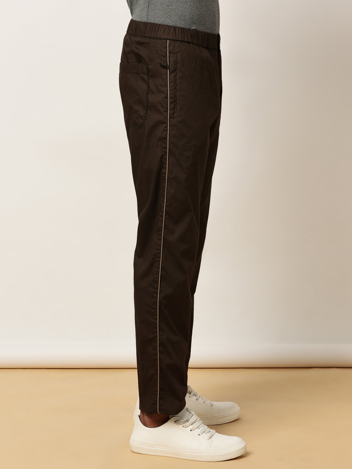 Elasticated Waist Zip Pocket Stretchable Olive Lounge Pants with Side Tape