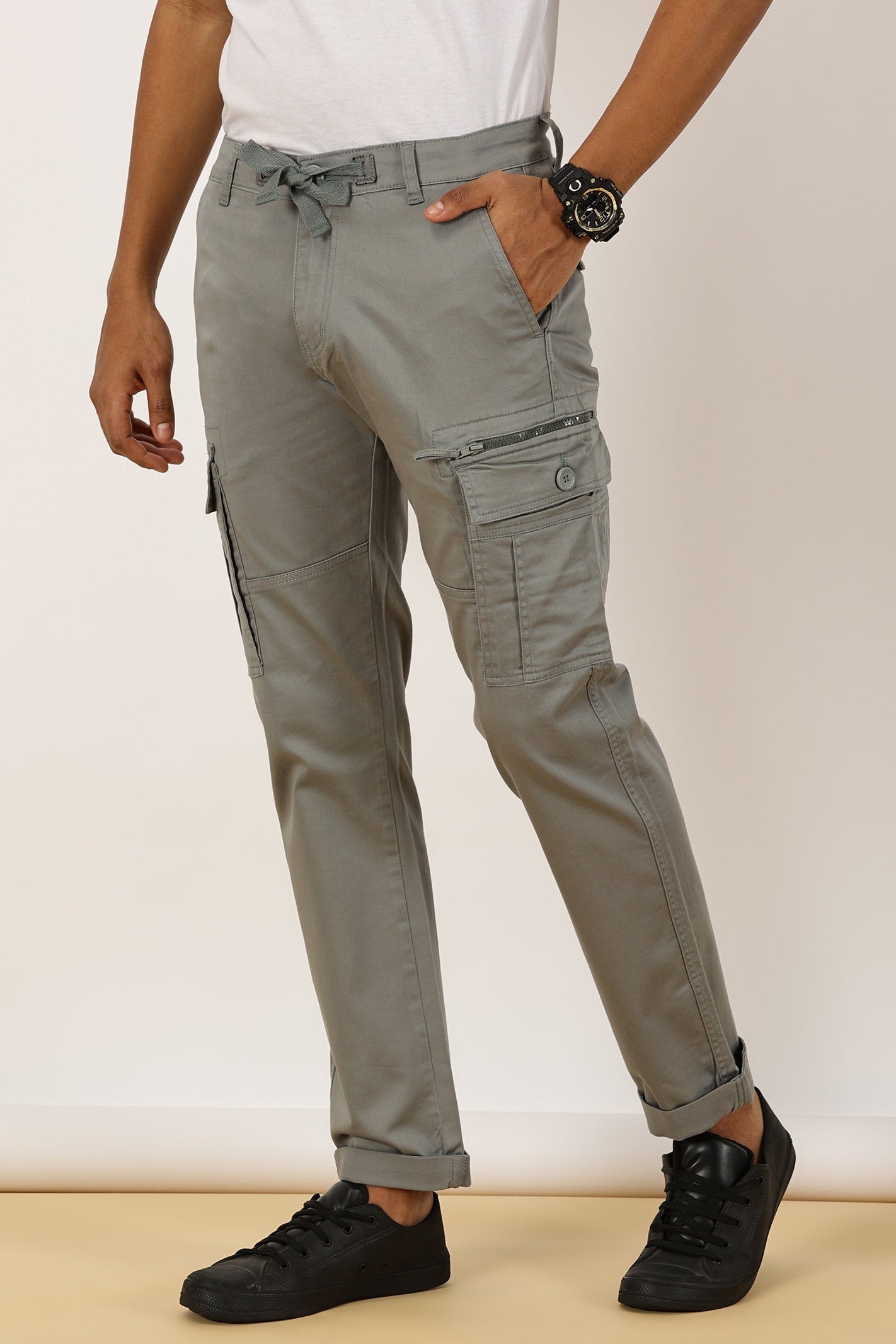 Zip Pocket Stretchable Dark Grey Cargo