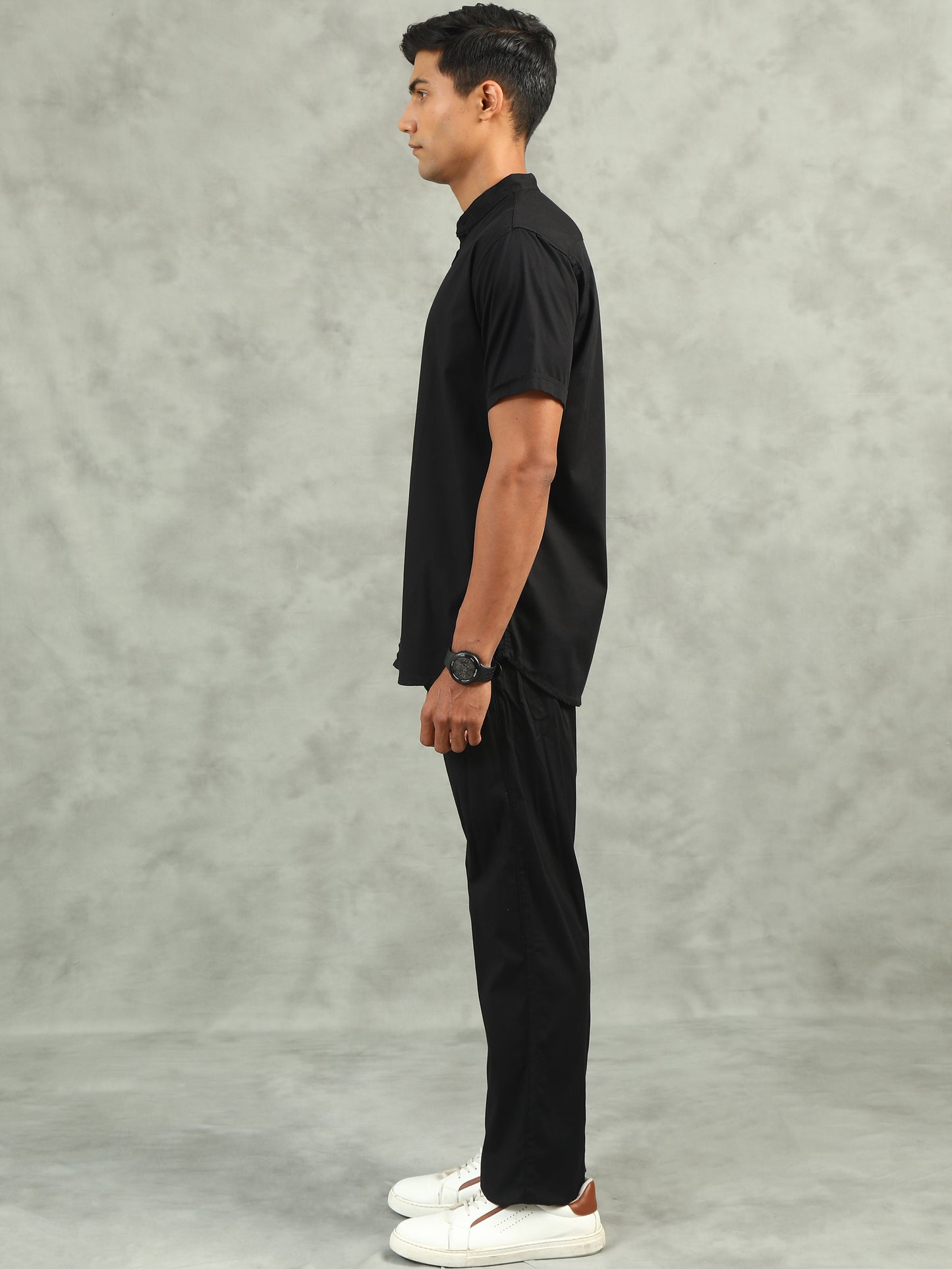 Black Regular Fit Half Sleeve Solid Casual Co-ord Sets