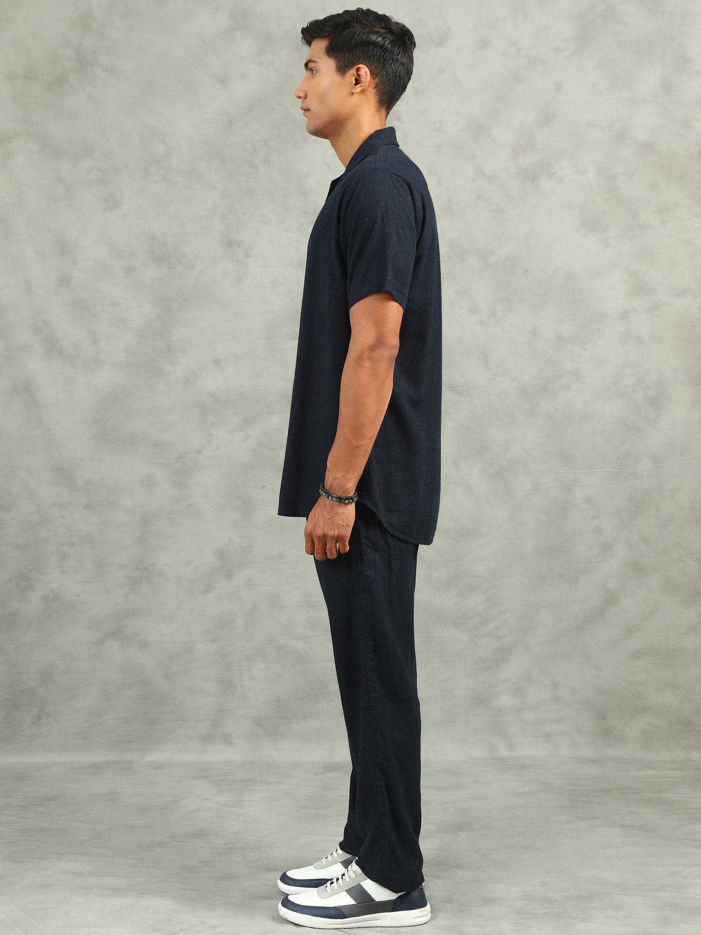 Navy Regular Fit Solid Half Sleeve Co-Ord Sets