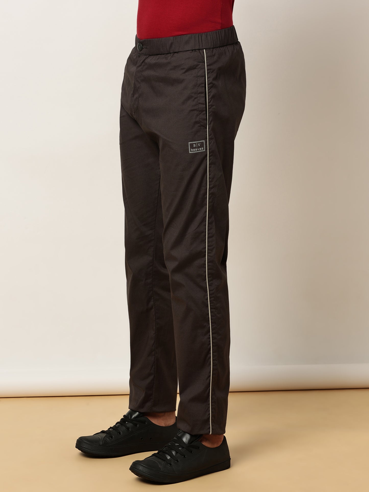 Elasticated Waist Zip Pocket Stretchable Grey Lounge Pants with Side Tape