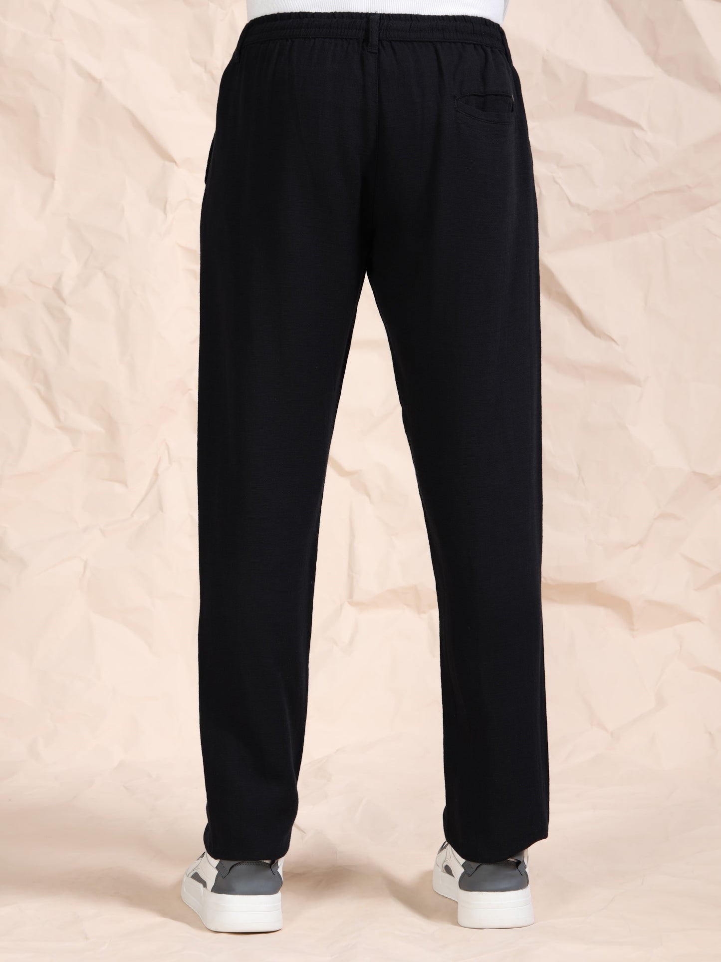Black Cotton Linen Solid Mid Rise Pyjama