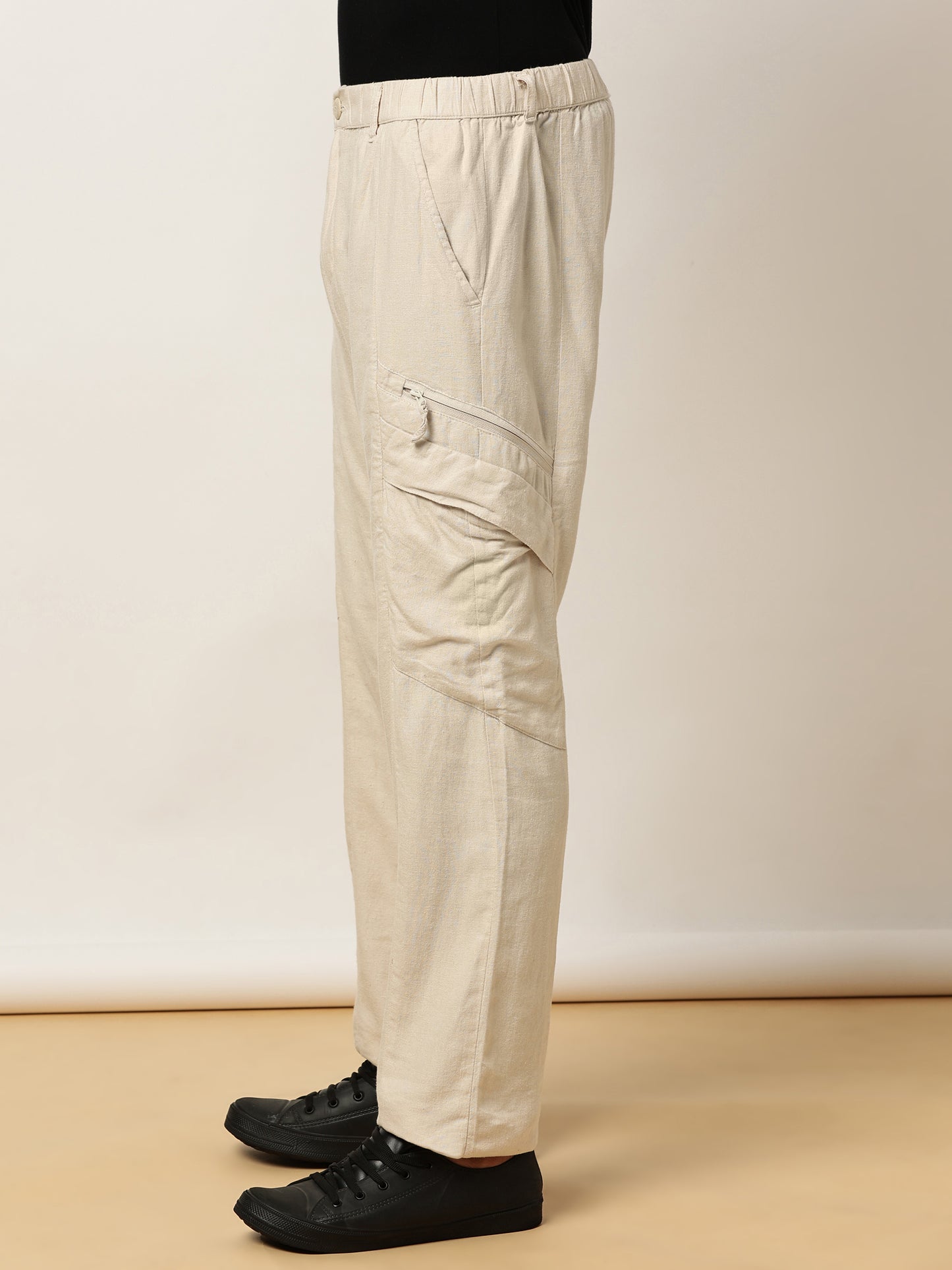 Linen Elasticated Waist Zip Pocket Black Lounge Pants