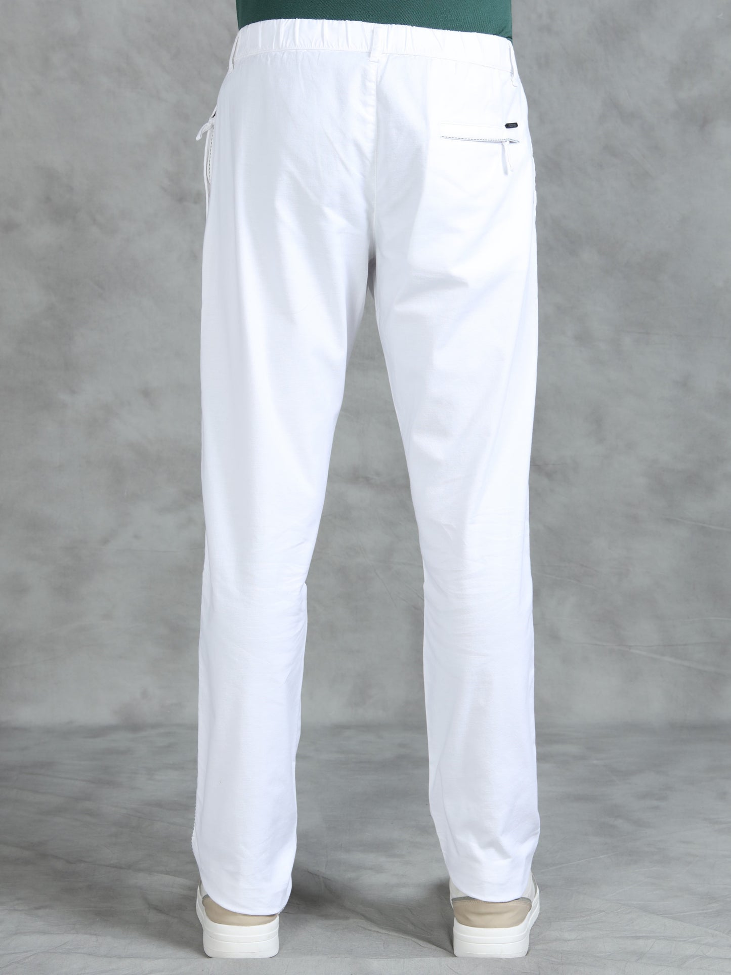 White Cotton Lycra Solid Pyjama