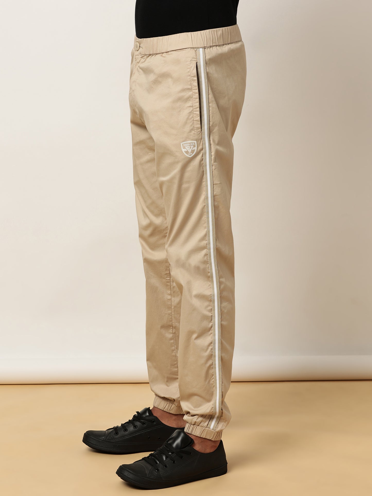 Beige Elasticated Waist Stretchable Jogger Lounge Pants With Side Tape