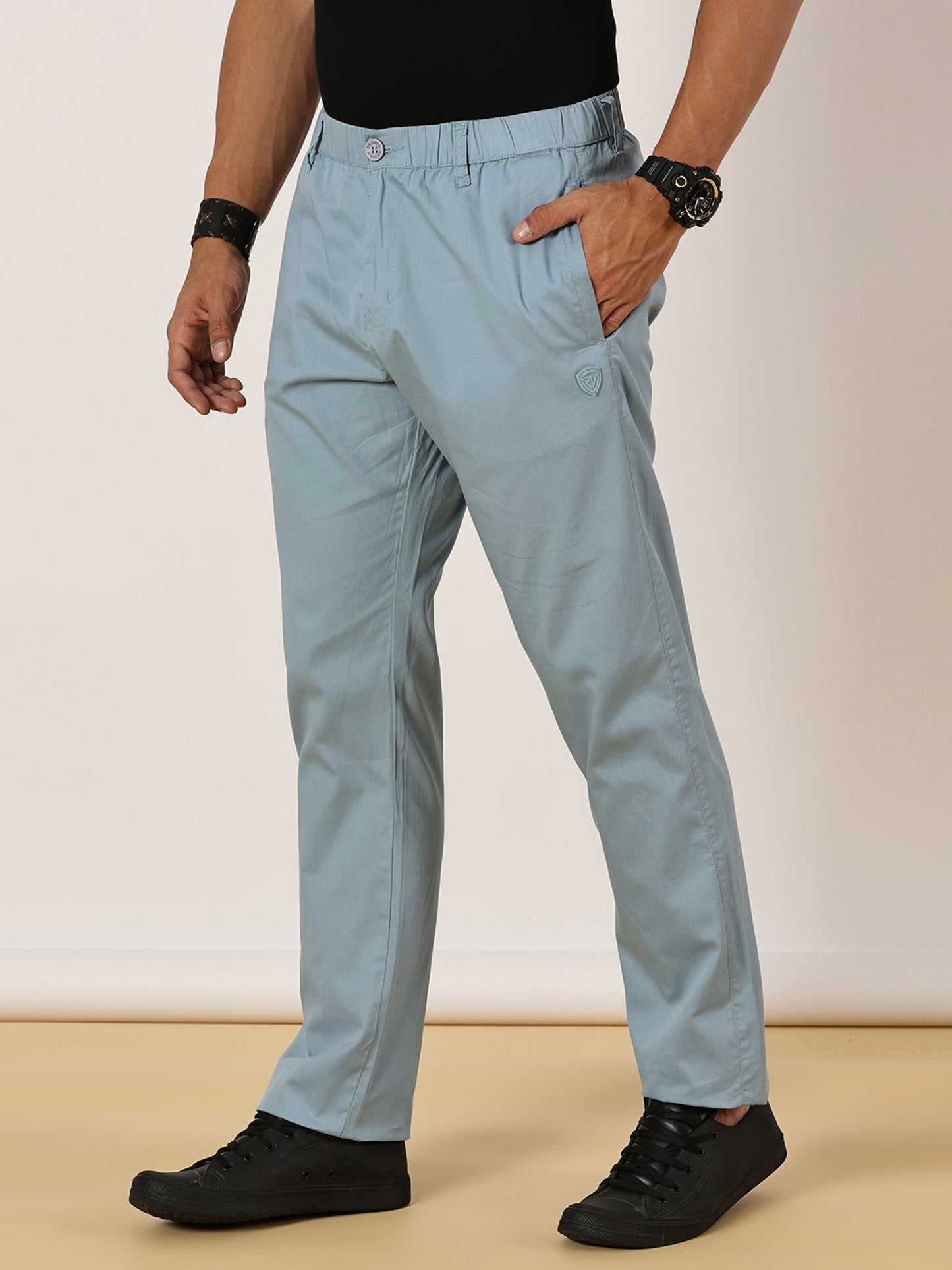 Light Weight Elasticated Waist Zip Pocket Light Blue Lounge Pants