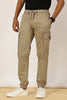 Elasticated Waist Zip Pocket Stretchable Beige Jogger Cargo