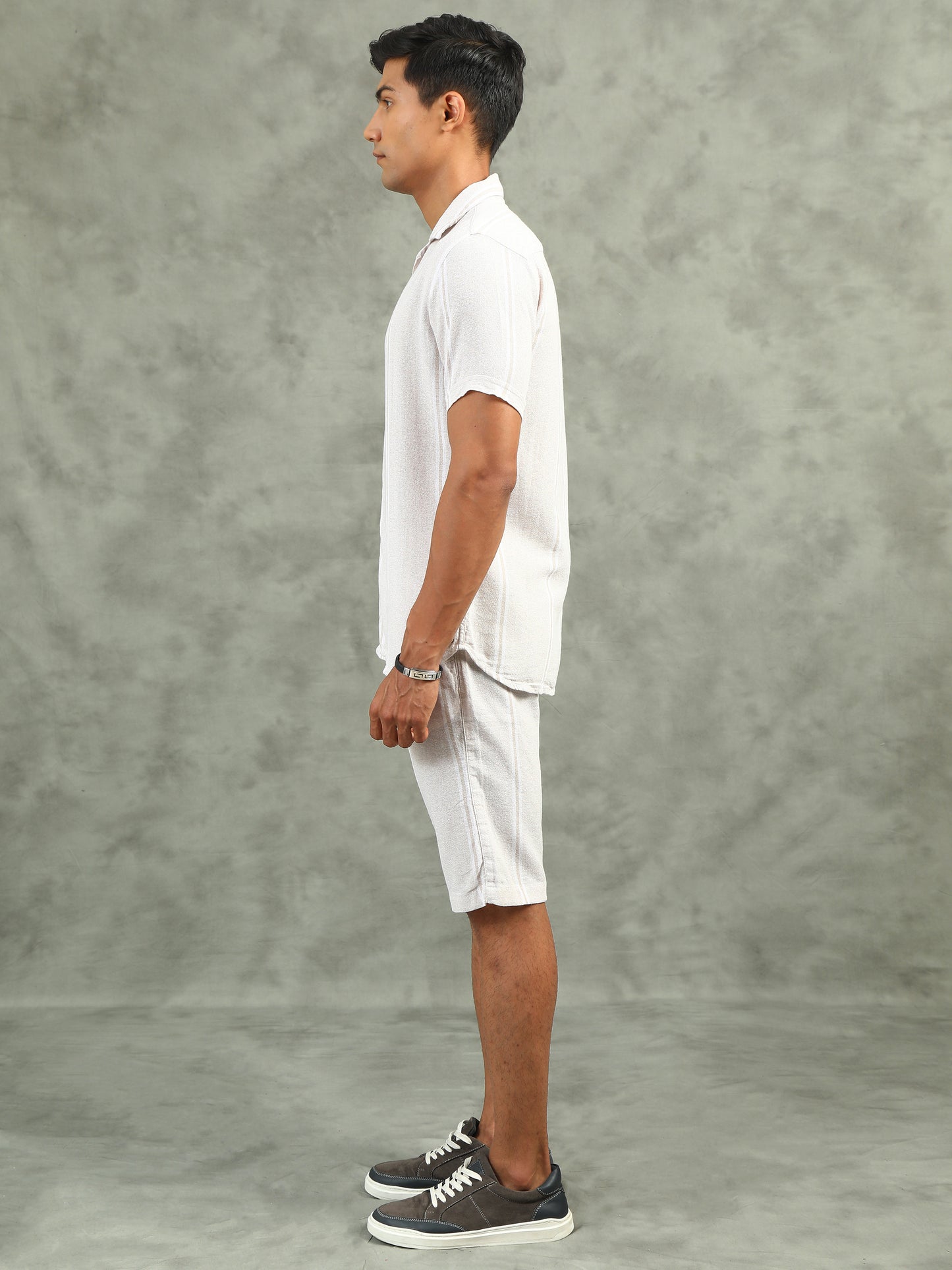 Striped Cream Regular Fit Knee-Length Casual Co-ord Set
