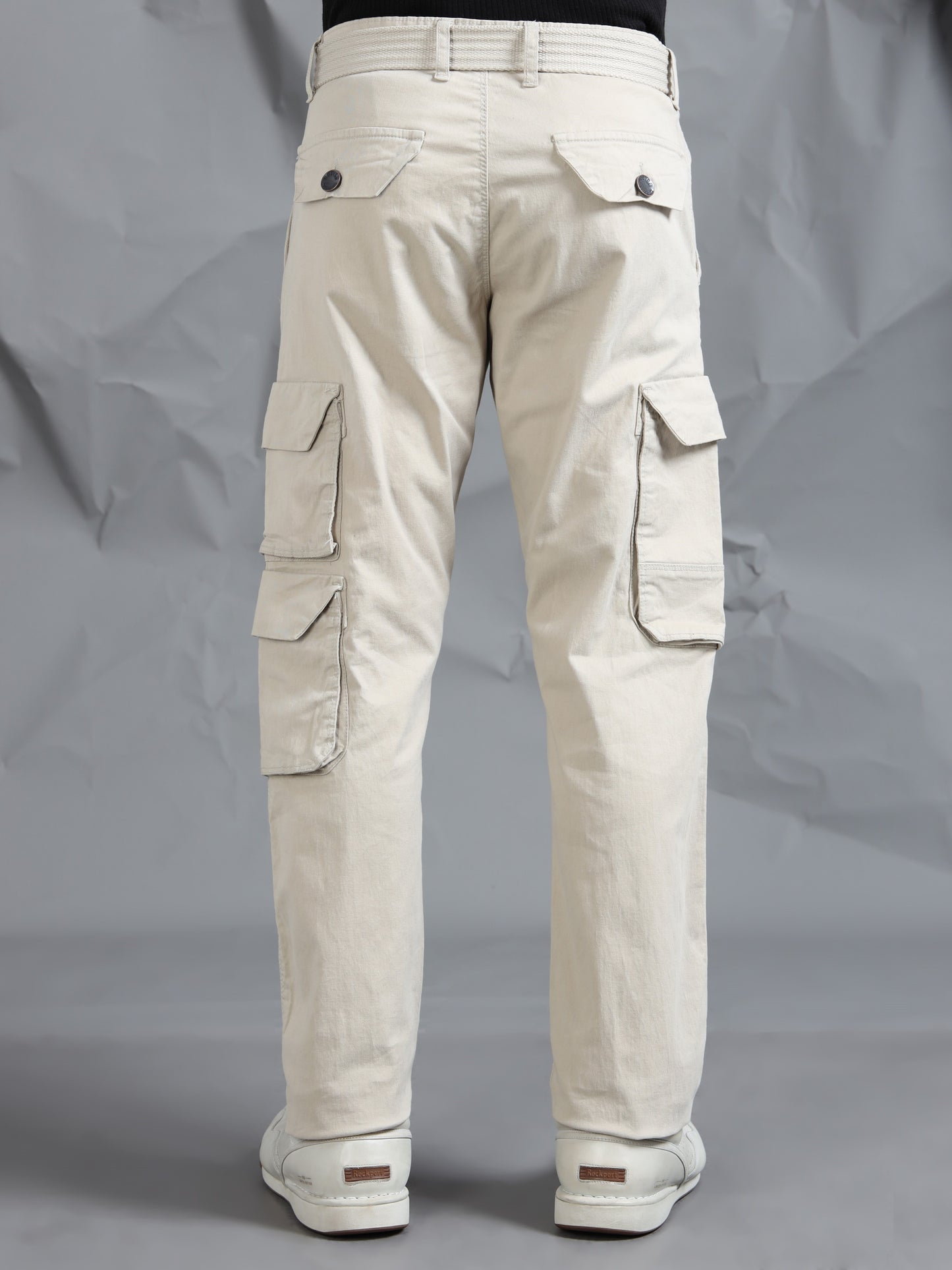 Cotton Lycra Sand  Mid Rise Cargo Pant with 7 Pockets