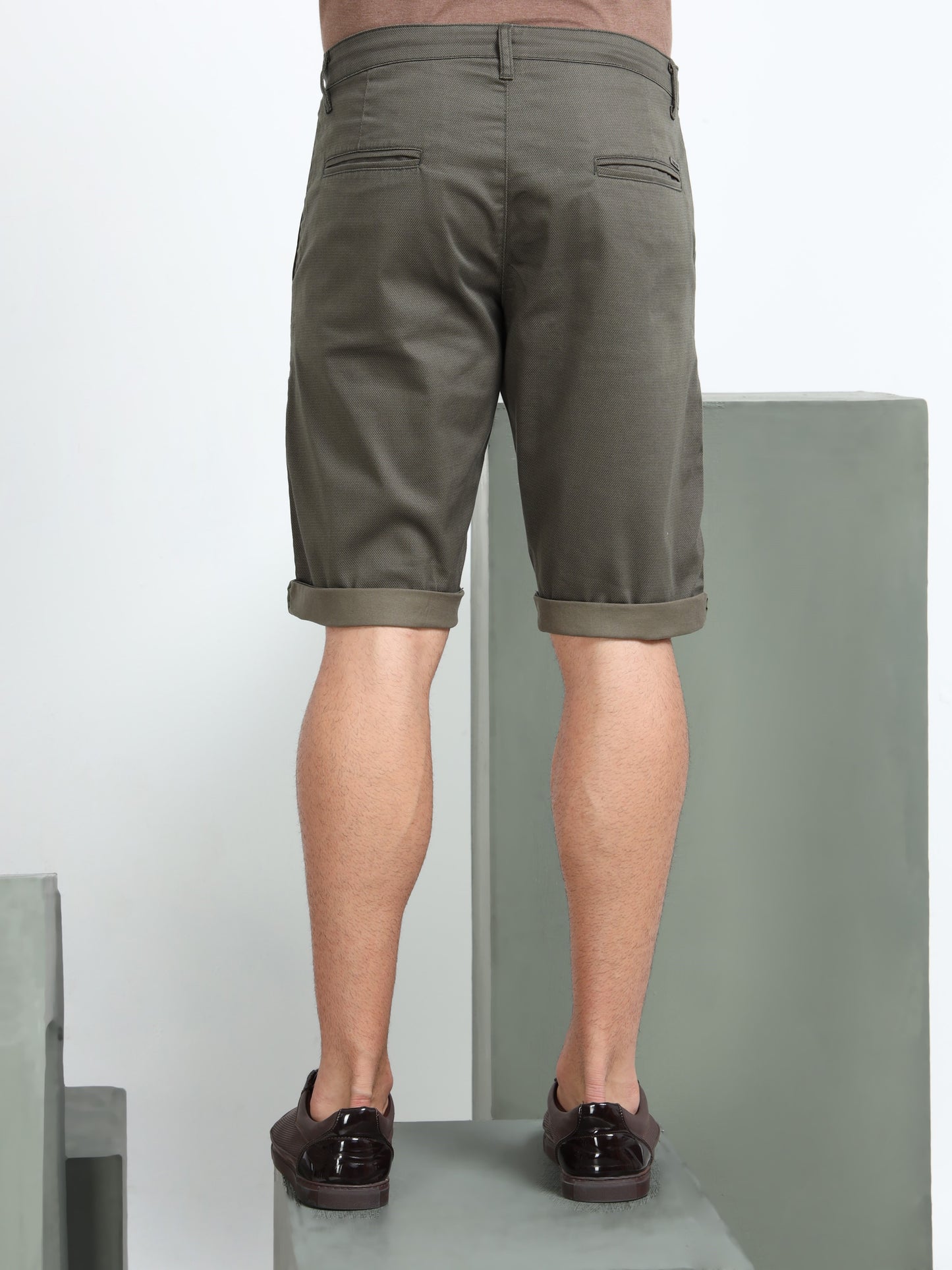 Printed Cotton Lycra Olive Shorts