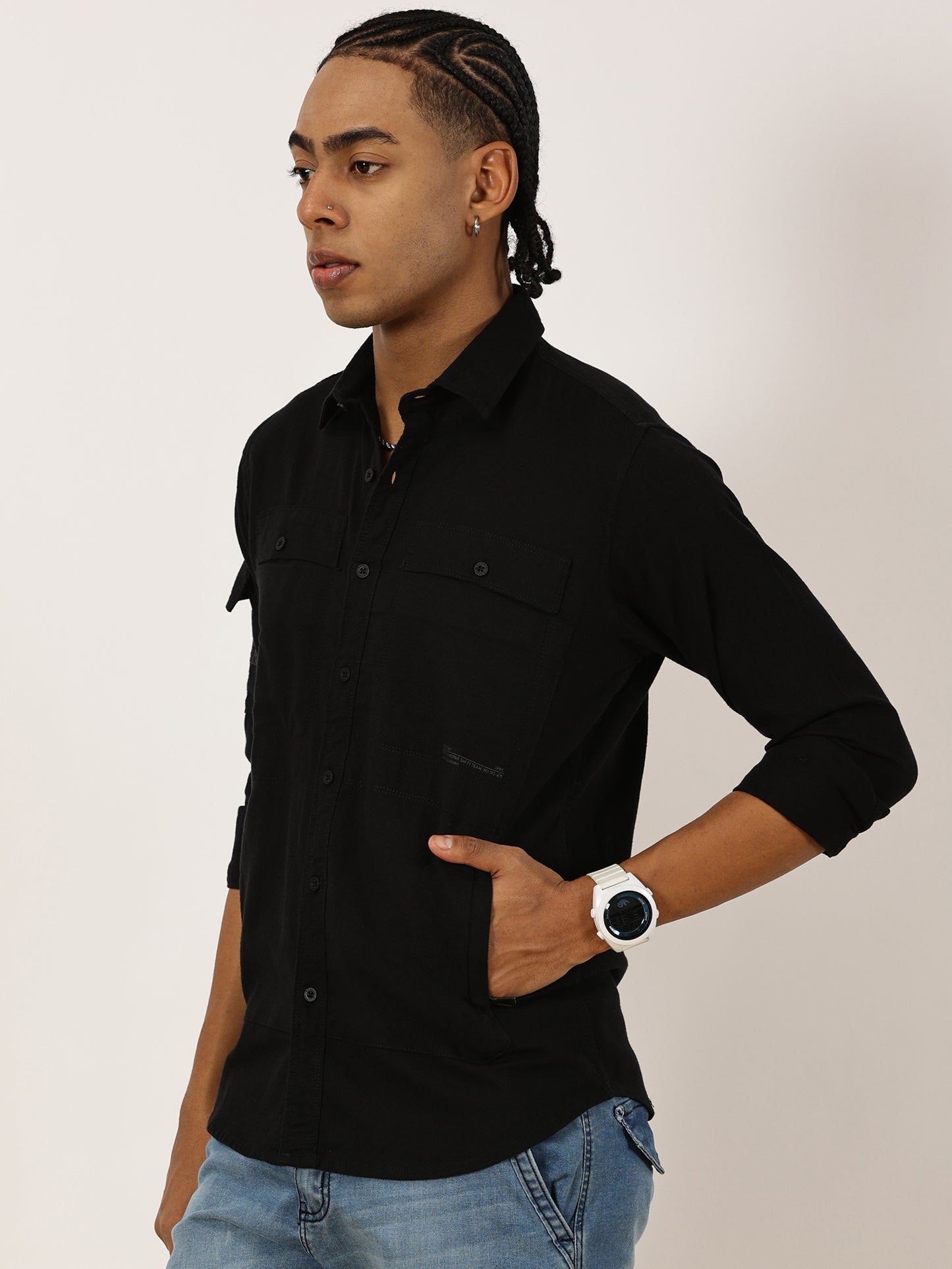 Multi Pocket Black Cargo Shirt
