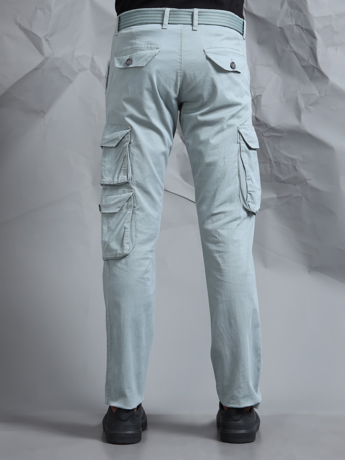 Cotton Lycra Steel Grey  Mid Rise Cargo Pant with 7 Pockets