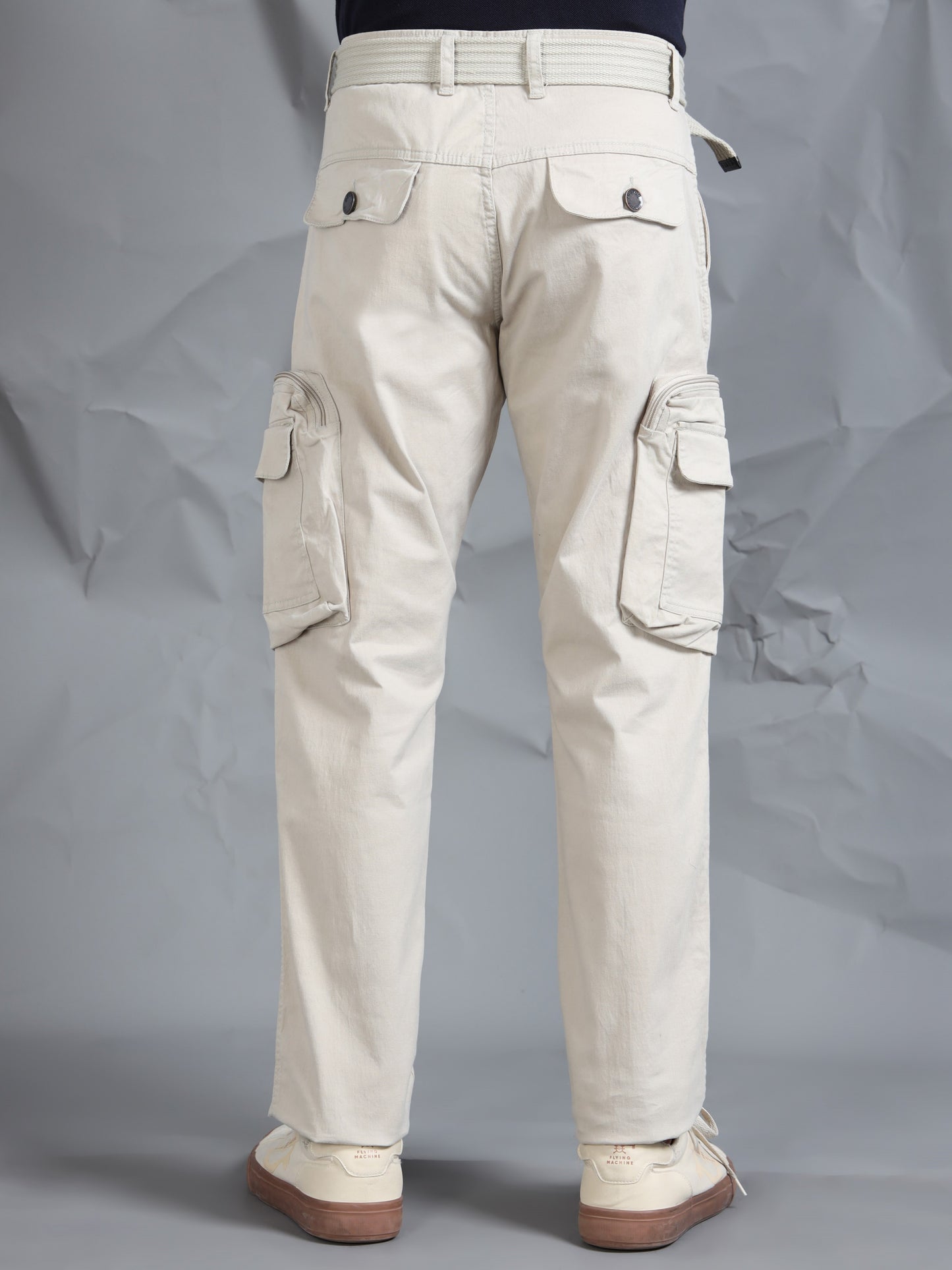 Cotton Lycra  Sand Mid Rise Cargo Pant with 8 Pockets