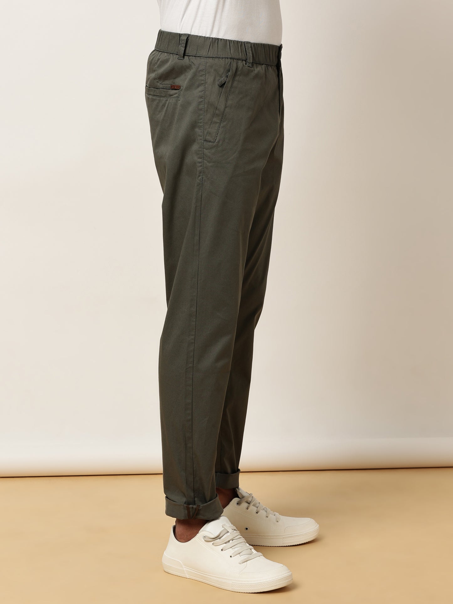 Olive Elasticated Waist Zip Pocket Stretchable Lounge Pants