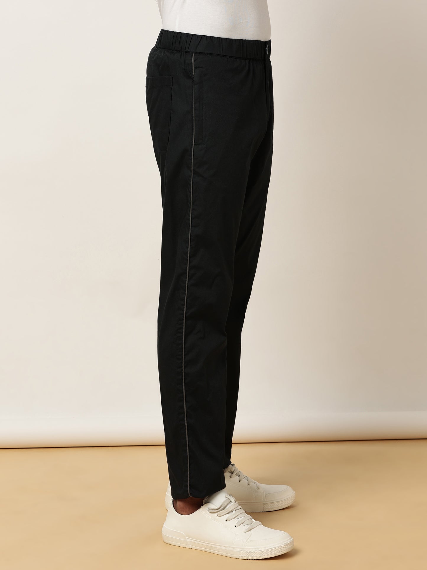 Elasticated Waist Zip Pocket Stretchable Navy Lounge Pants with Side Tape