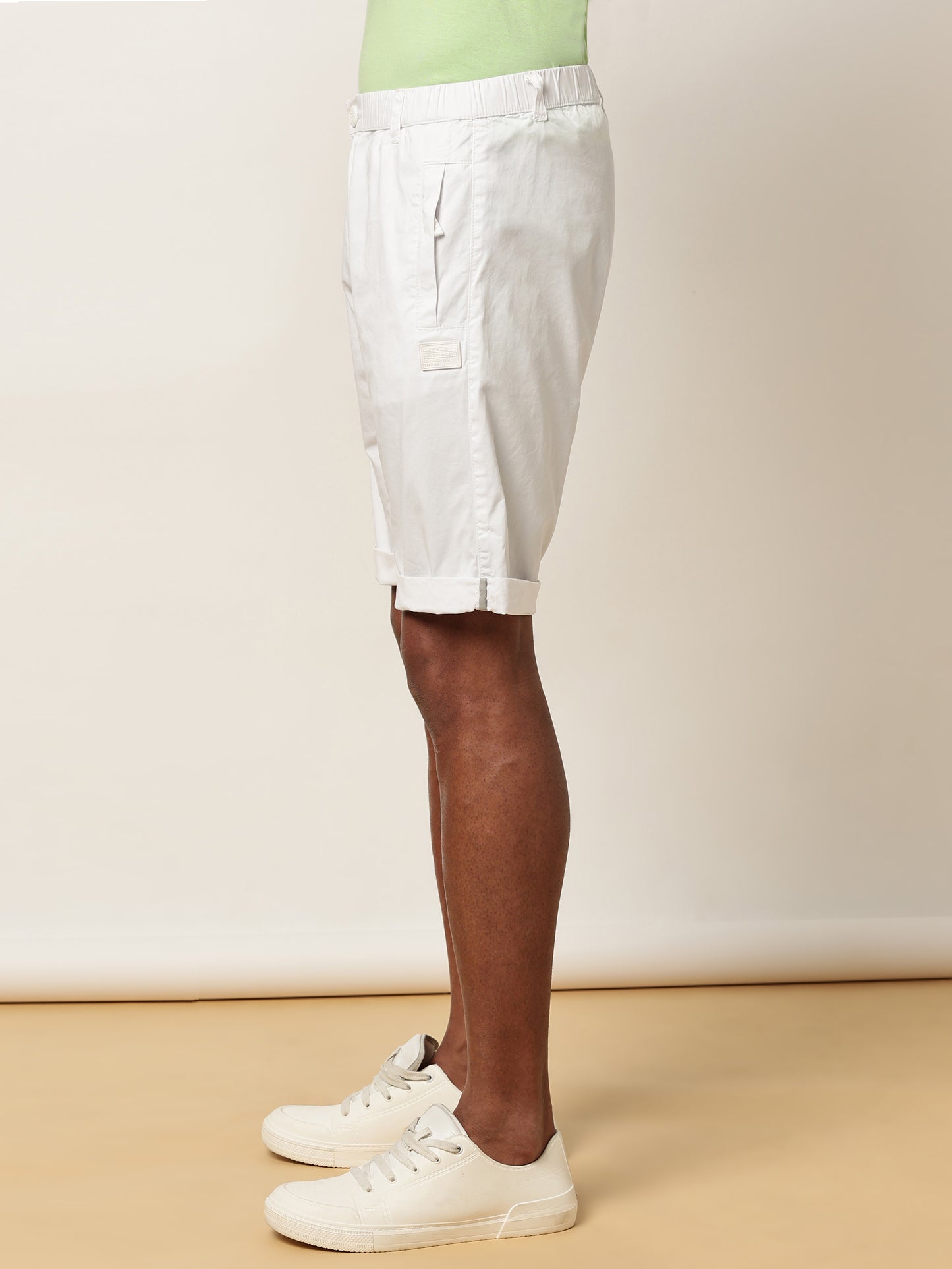 Zip Pocket Elasticated Stretchable White Shorts