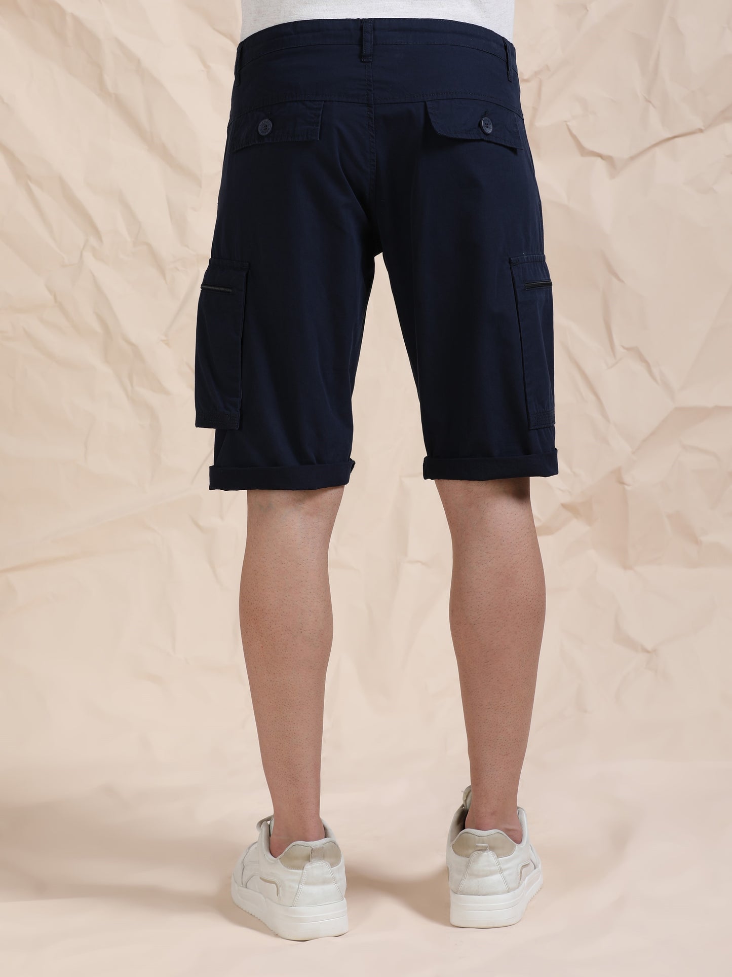 Solid Navy Cotton Shorts