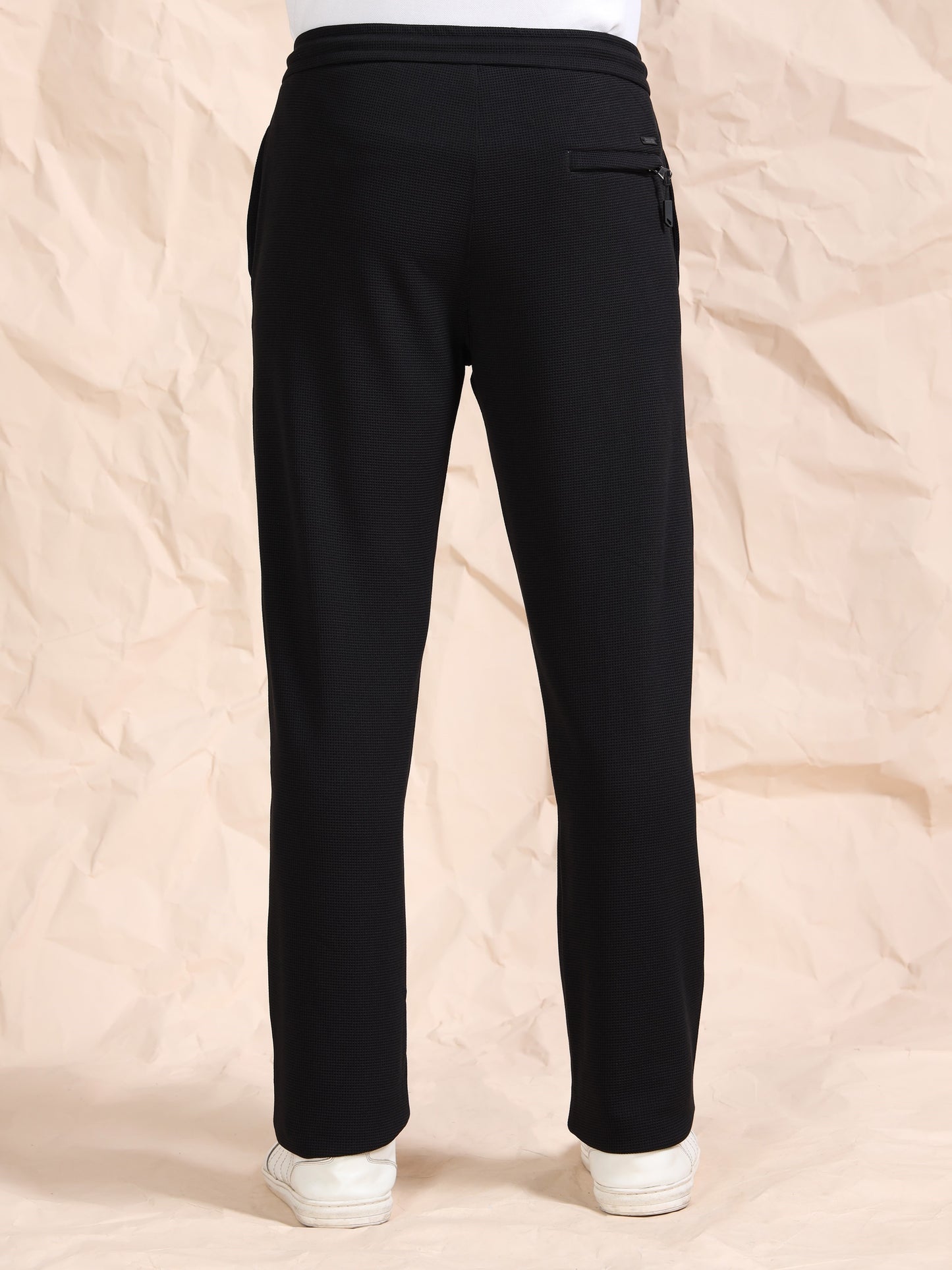 Black Waffle Structured Track Pant