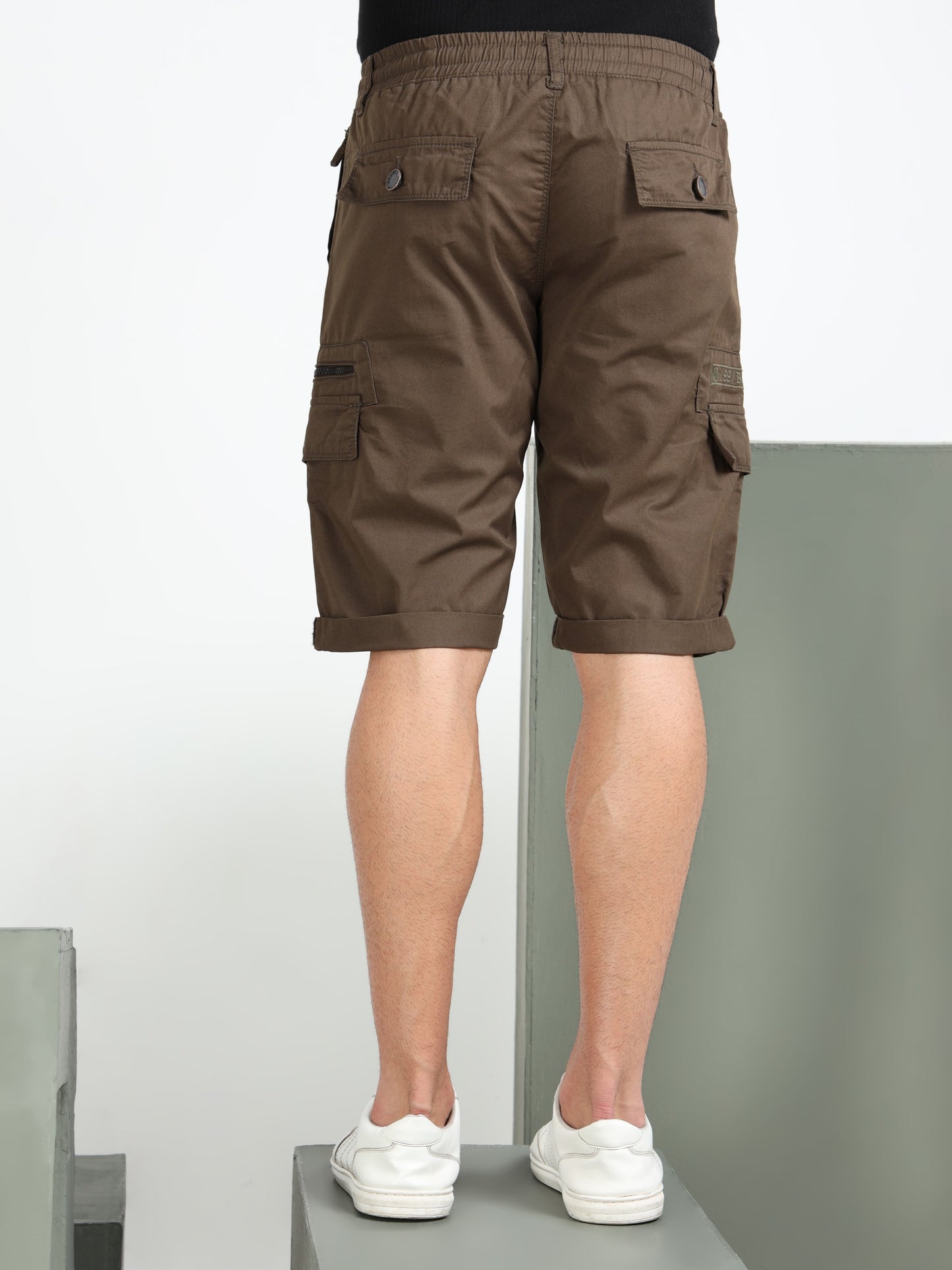 Olive Cotton Solid Shorts