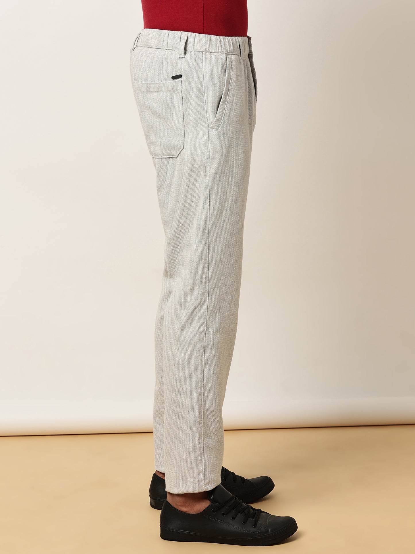 Yarn Dyed Elasticated  Waist Zip Pocket Beige Lounge Pants