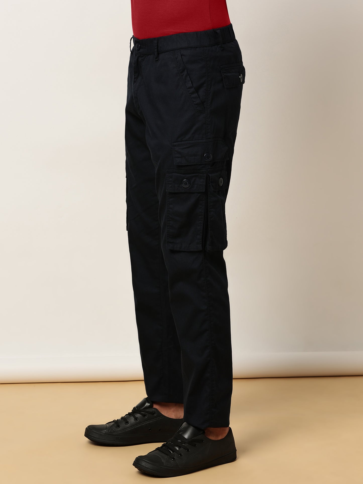 Elasticated Waist Multi Pocket Cargo Navy Lounge Pants