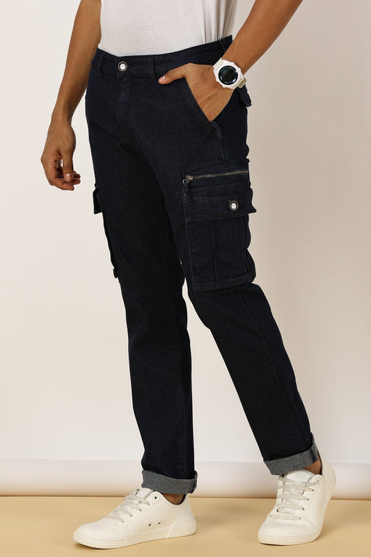 Multi Pocket Stretchable Blue Denim Cargo