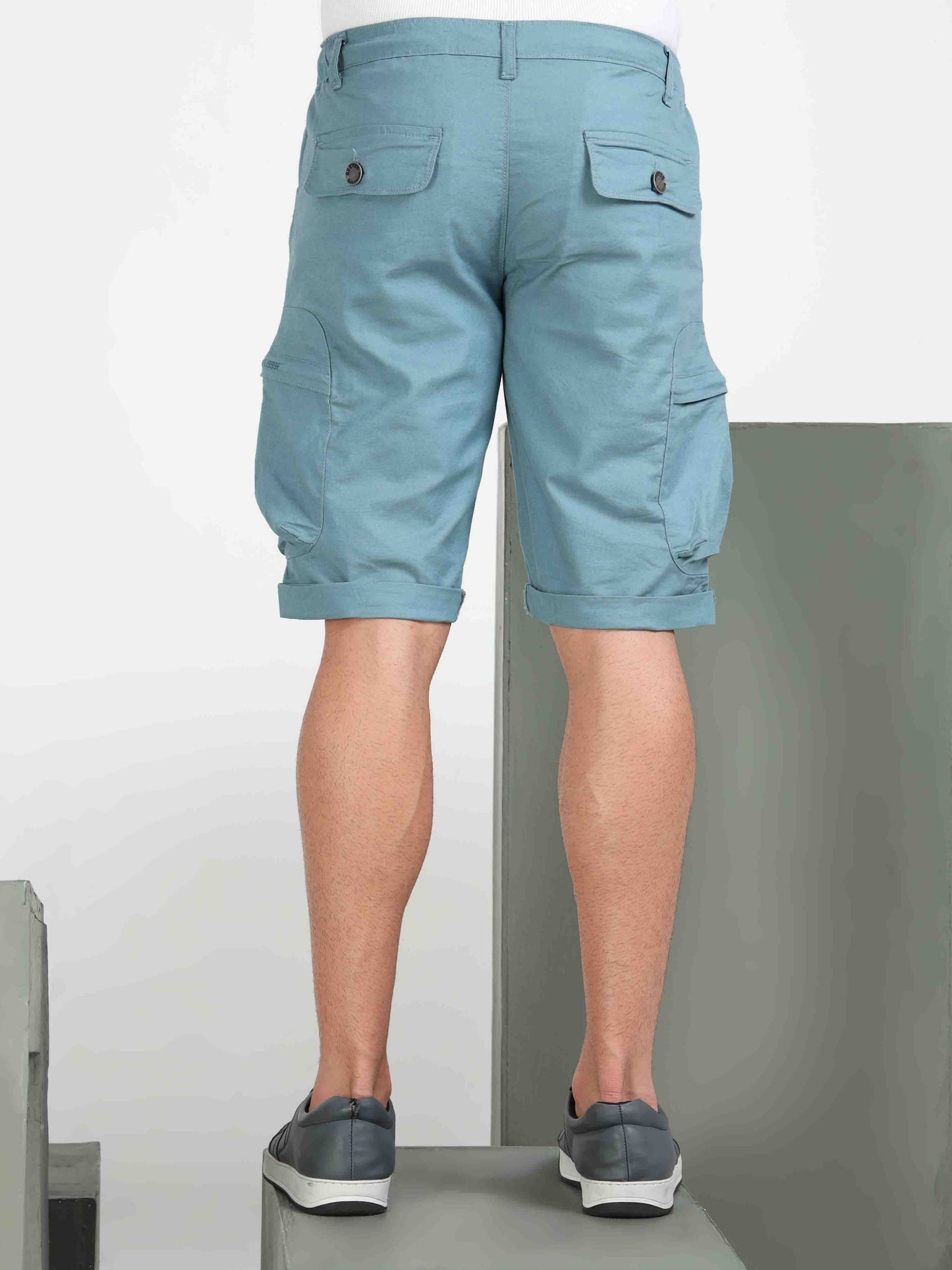 M Blue Cotton Lycra Solid Shorts