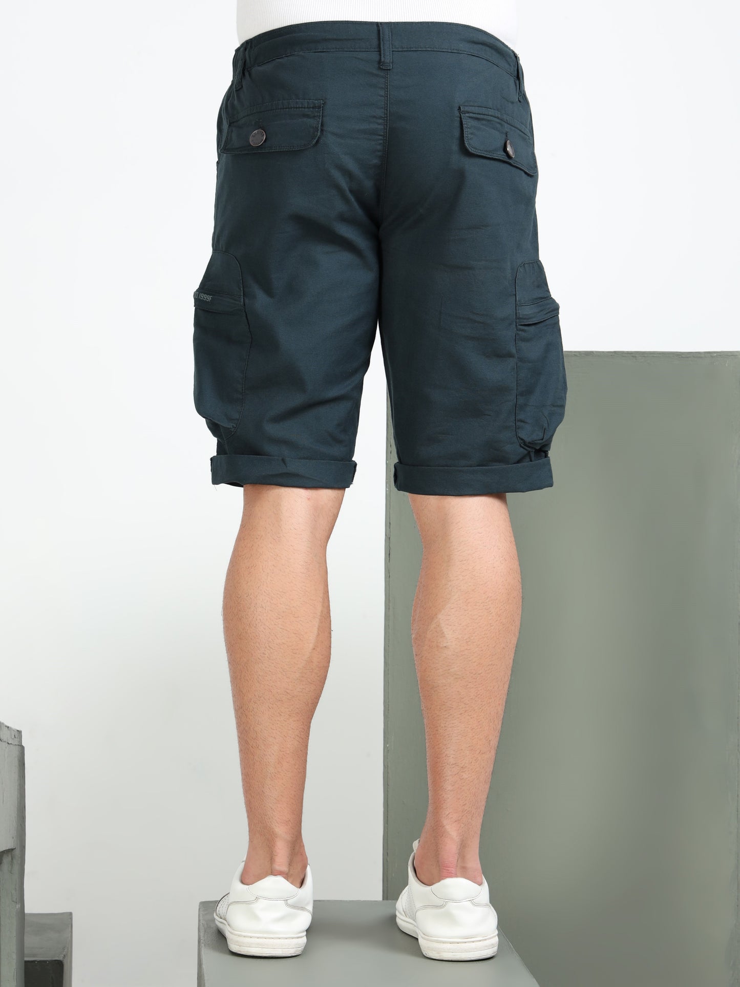 P Blue Cotton Lycra Solid Shorts