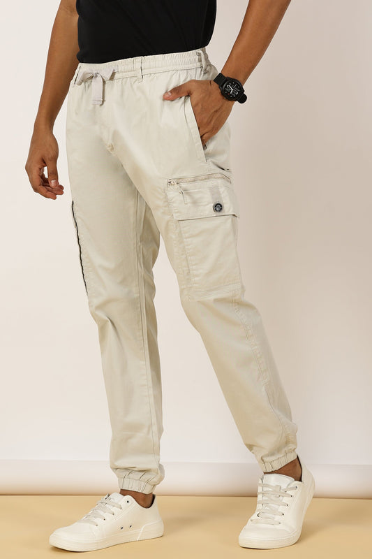 Elasticated Waist Zip Pocket Stretchable Grey Jogger Cargo