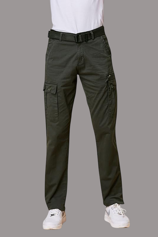 Multi Pocket Stretchable Olive Cargo With Belt