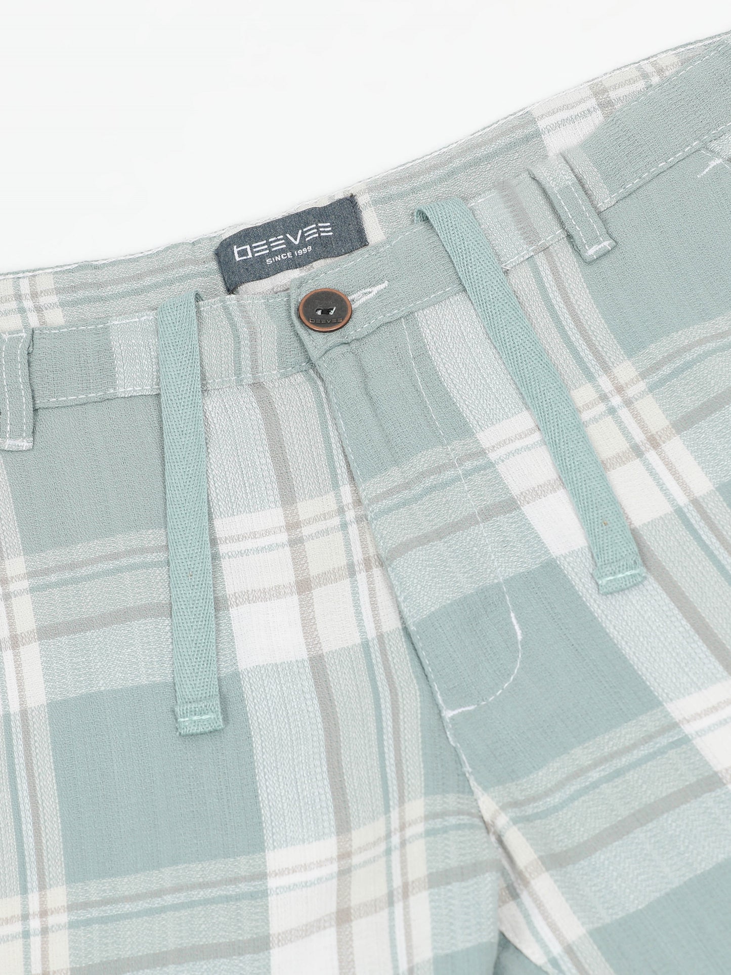 Green Yarn Dyed Cotton Checkered Shorts.