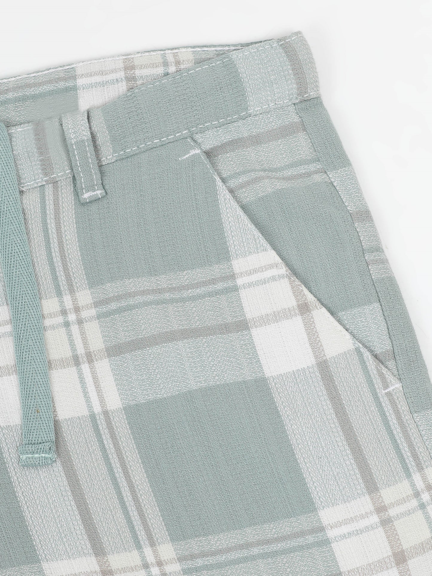 Green Yarn Dyed Cotton Checkered Shorts.