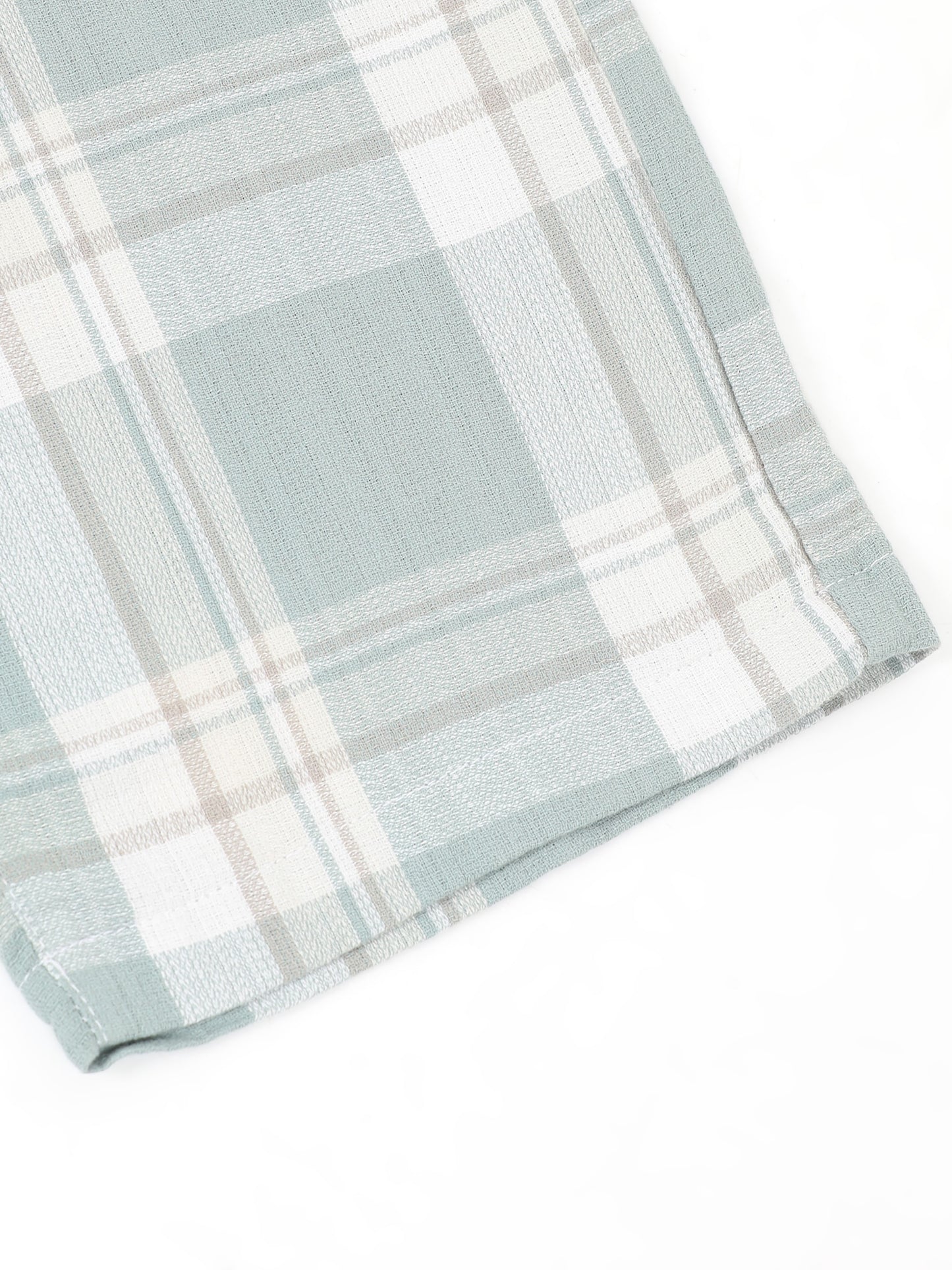 Green Yarn Dyed Cotton Checkered Shorts.