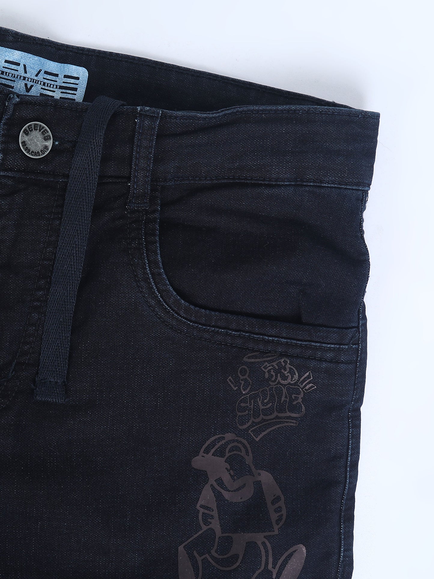Cotton Navy Text Printed Casual Shorts