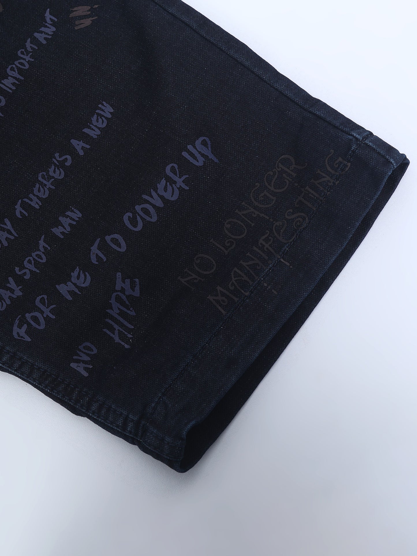 Cotton Navy Text Printed Casual Shorts