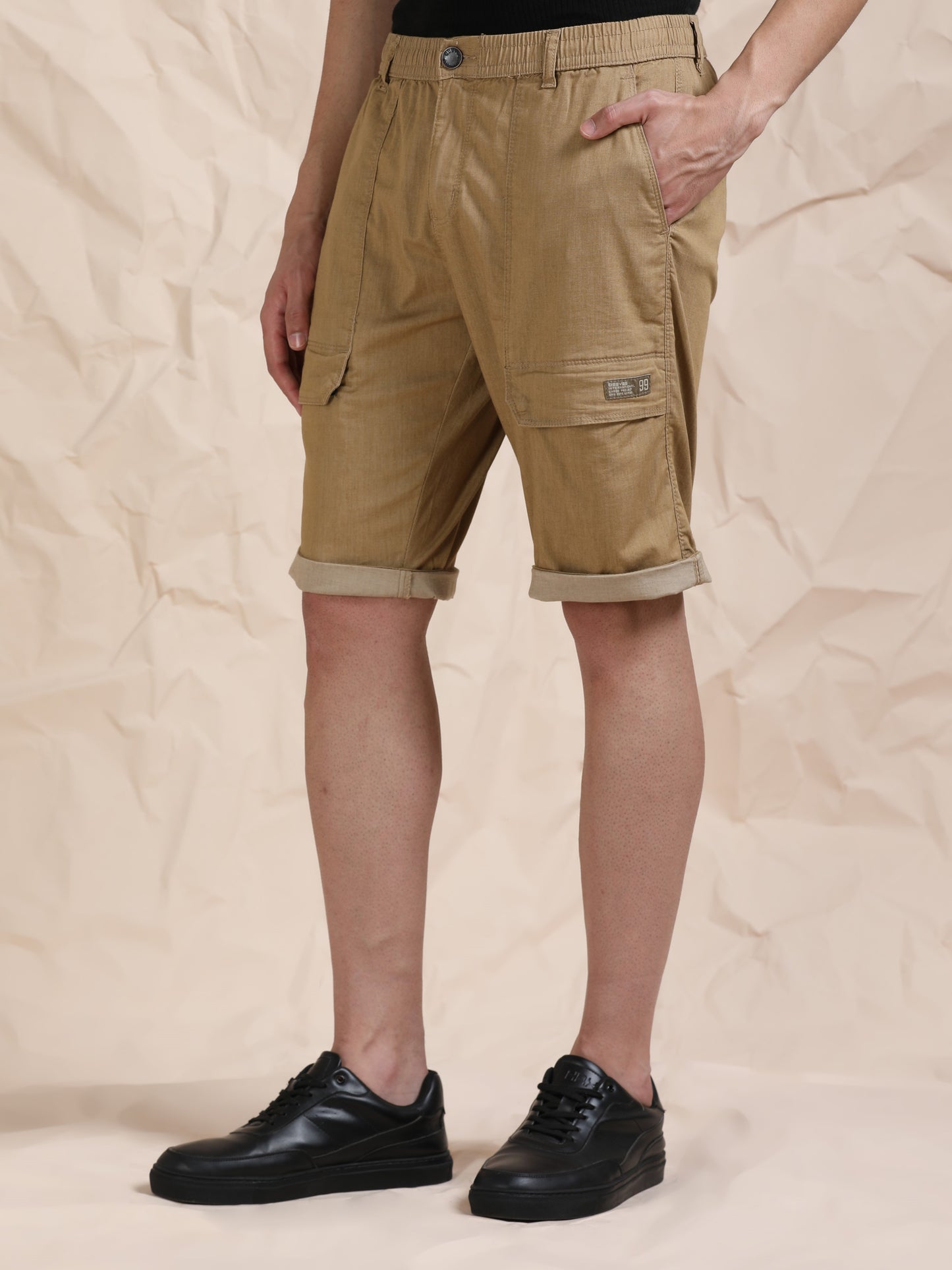 Men's Black Solid Cotton Lycra Mid-Rise Casual Shorts