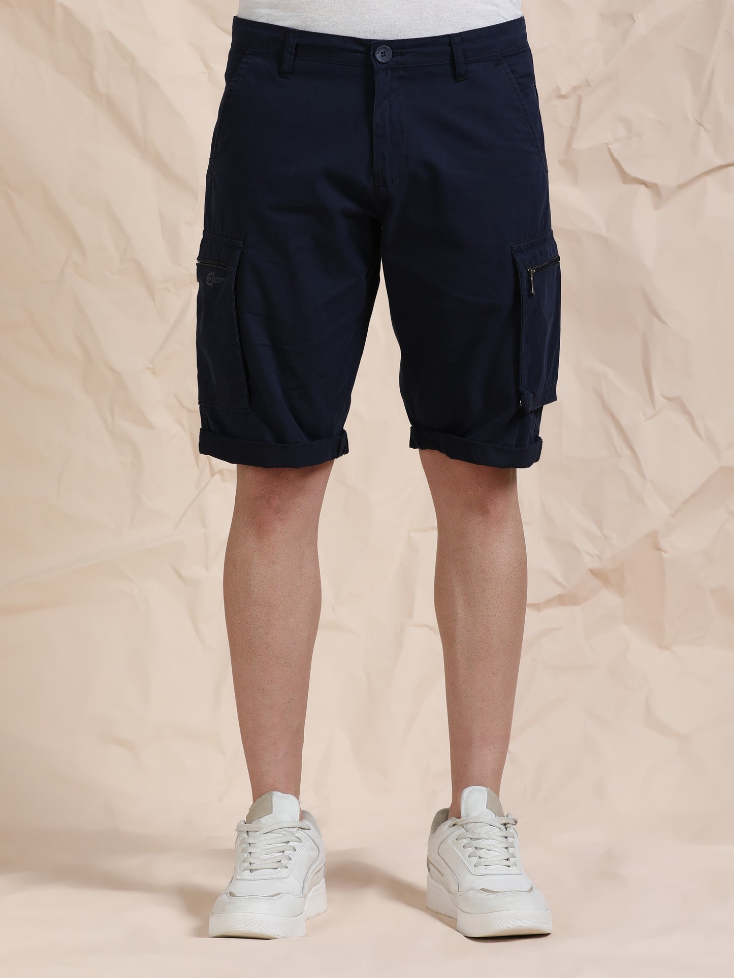 Solid Navy Cotton Shorts