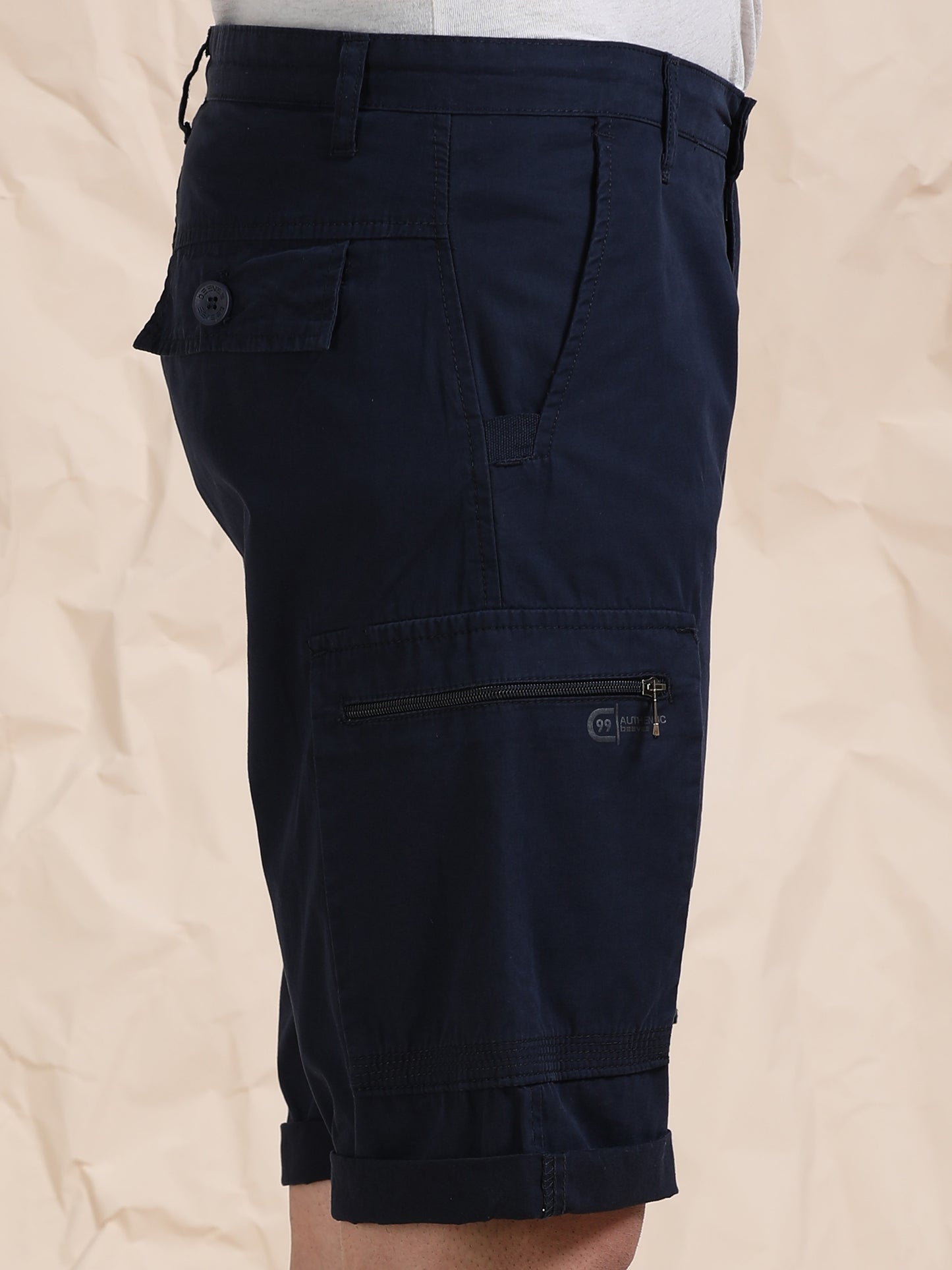 Solid Navy Cotton Shorts